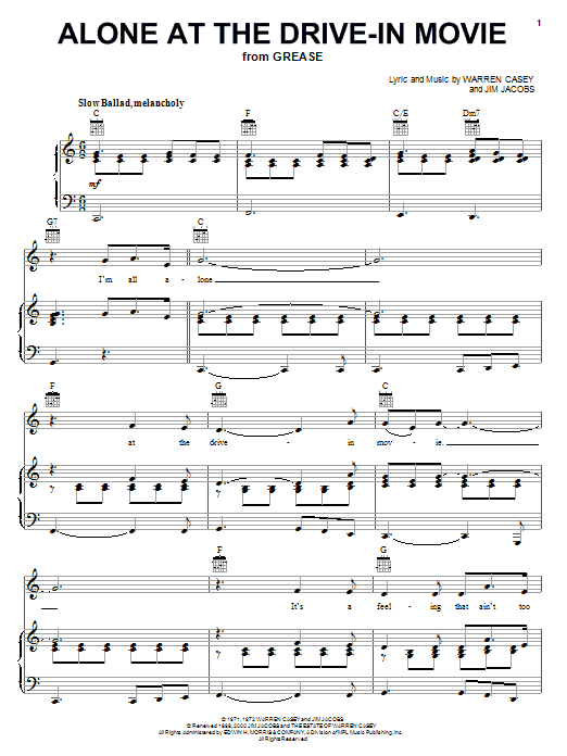James Getzoff Alone At The Drive-In Movie sheet music notes and chords arranged for Piano, Vocal & Guitar Chords (Right-Hand Melody)
