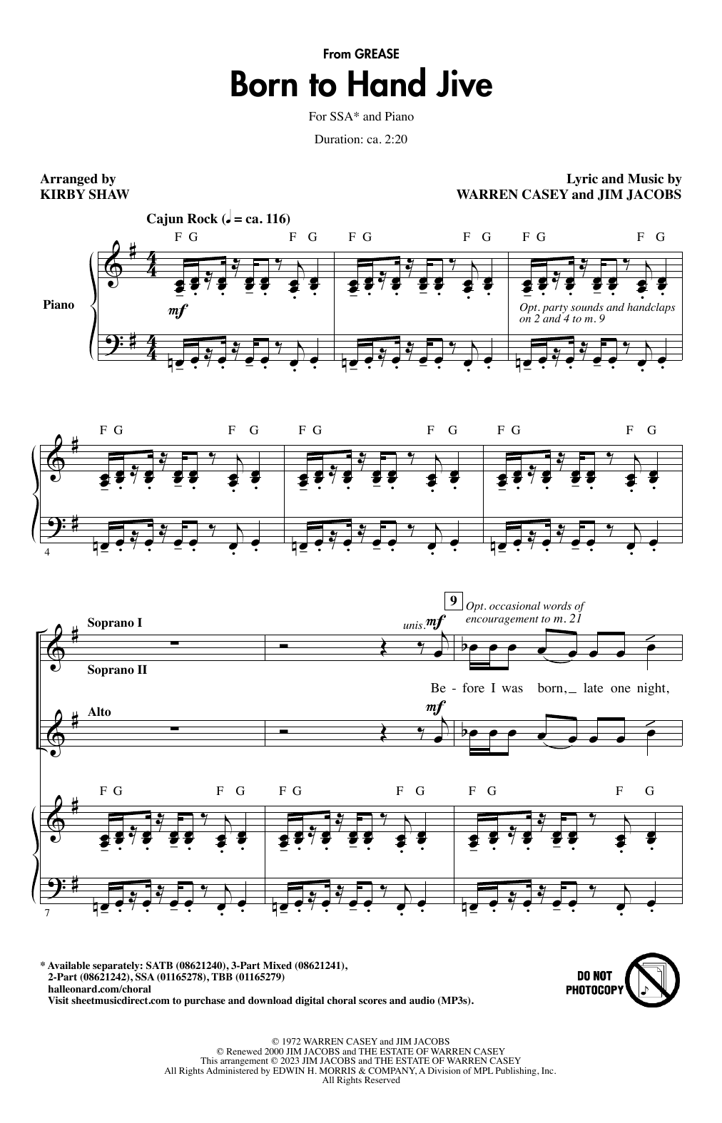 Warren Casey & Jim Jacobs Born To Hand Jive (from Grease) (arr. Kirby Shaw) sheet music notes and chords arranged for TBB Choir