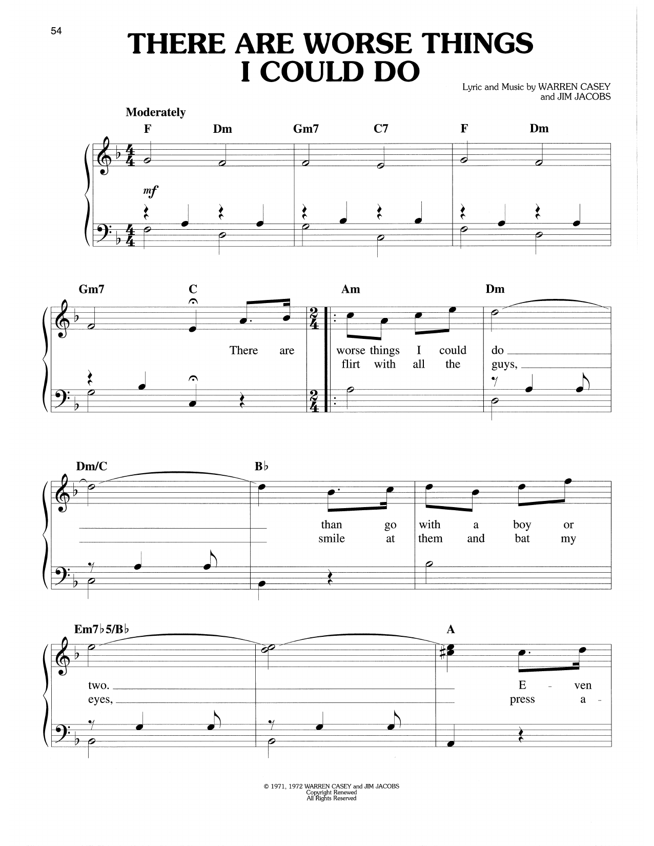 Warren Casey & Jim Jacobs There Are Worse Things I Could Do (from Grease) sheet music notes and chords arranged for Easy Piano