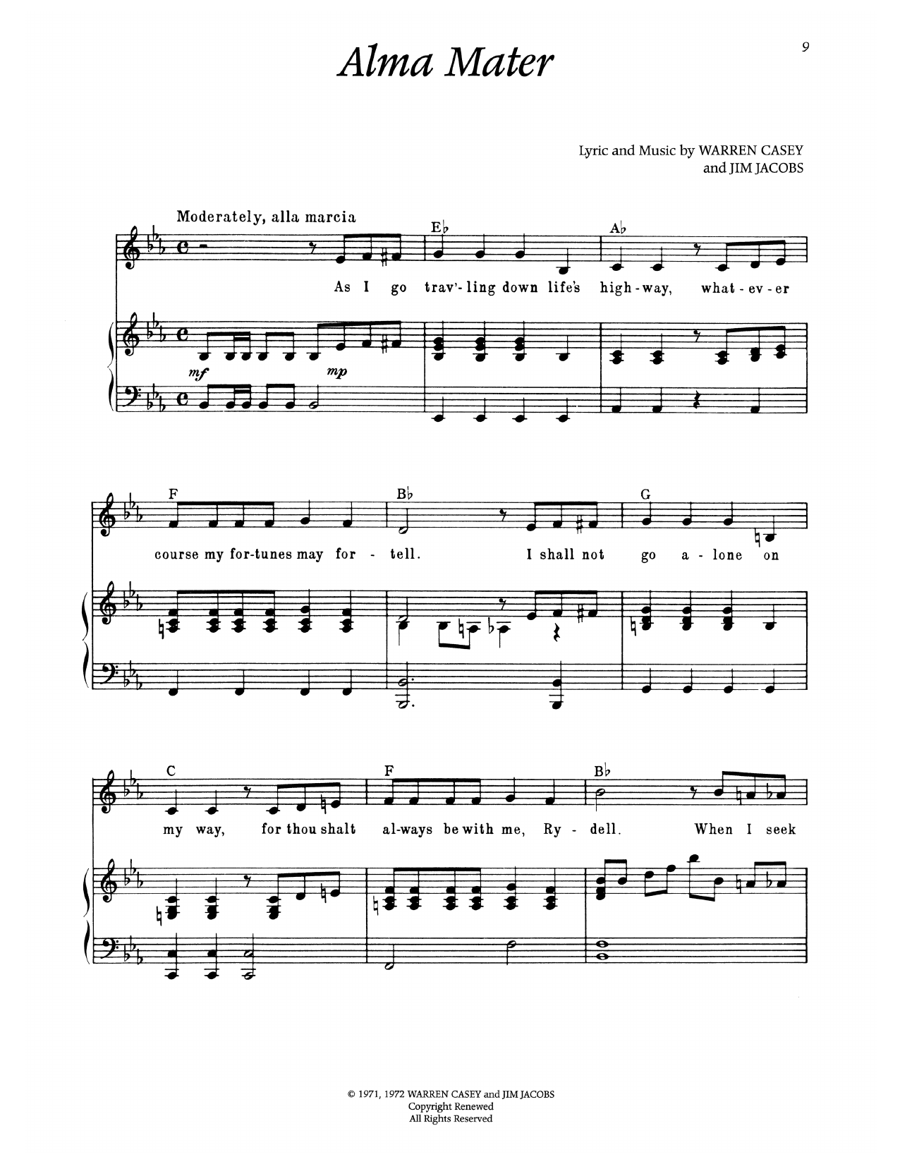 Warren Casey Alma Mater (from Grease) sheet music notes and chords arranged for Piano & Vocal
