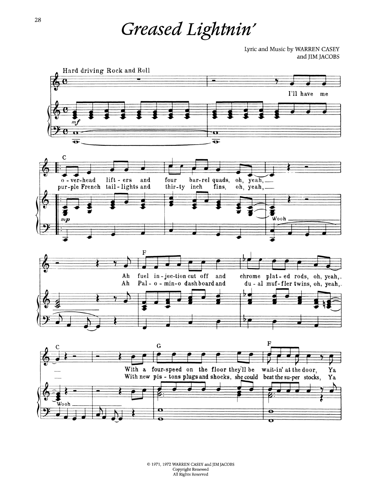 Warren Casey Greased Lightnin' (from Grease) sheet music notes and chords arranged for Piano & Vocal