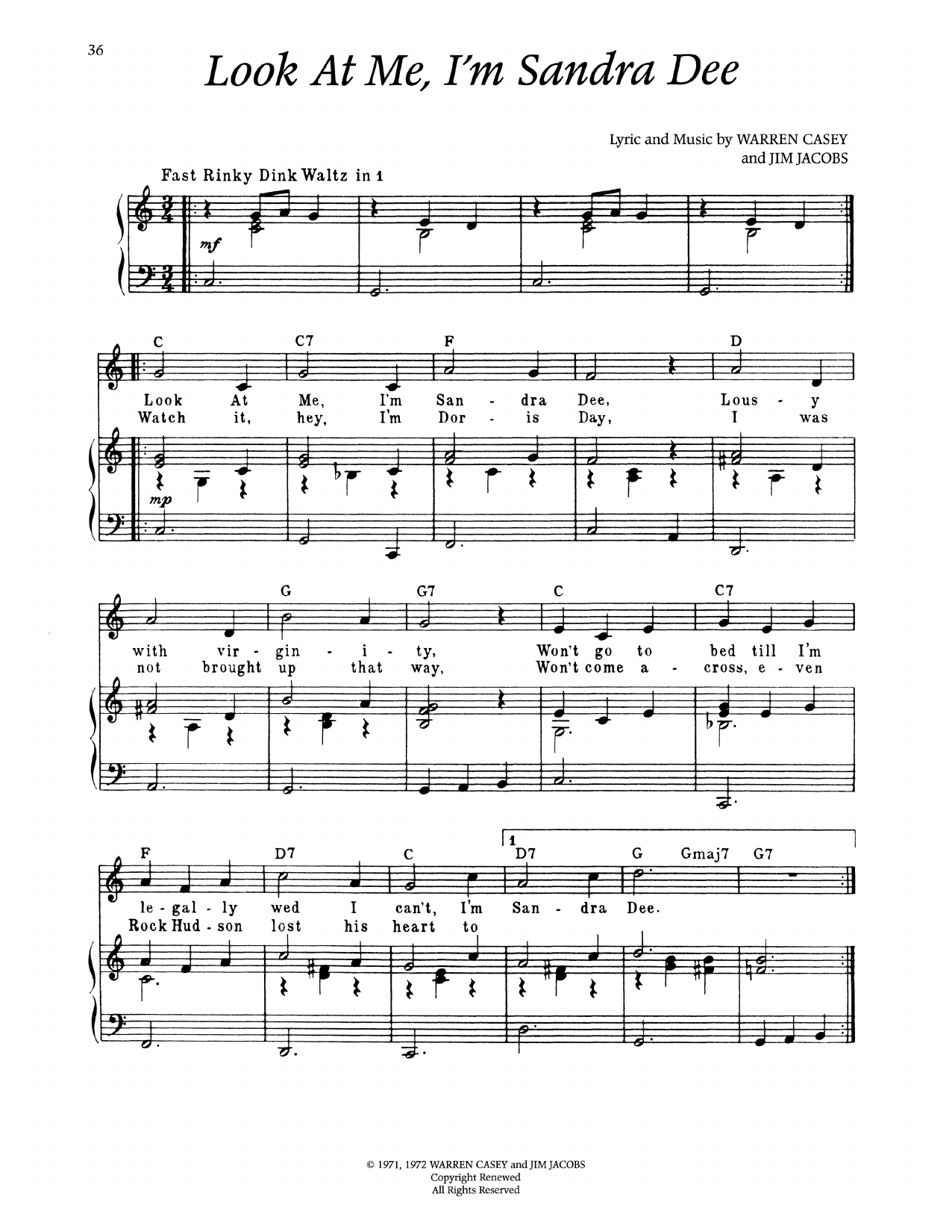 Warren Casey Look At Me, I'm Sandra Dee (from Grease) sheet music notes and chords arranged for Piano & Vocal