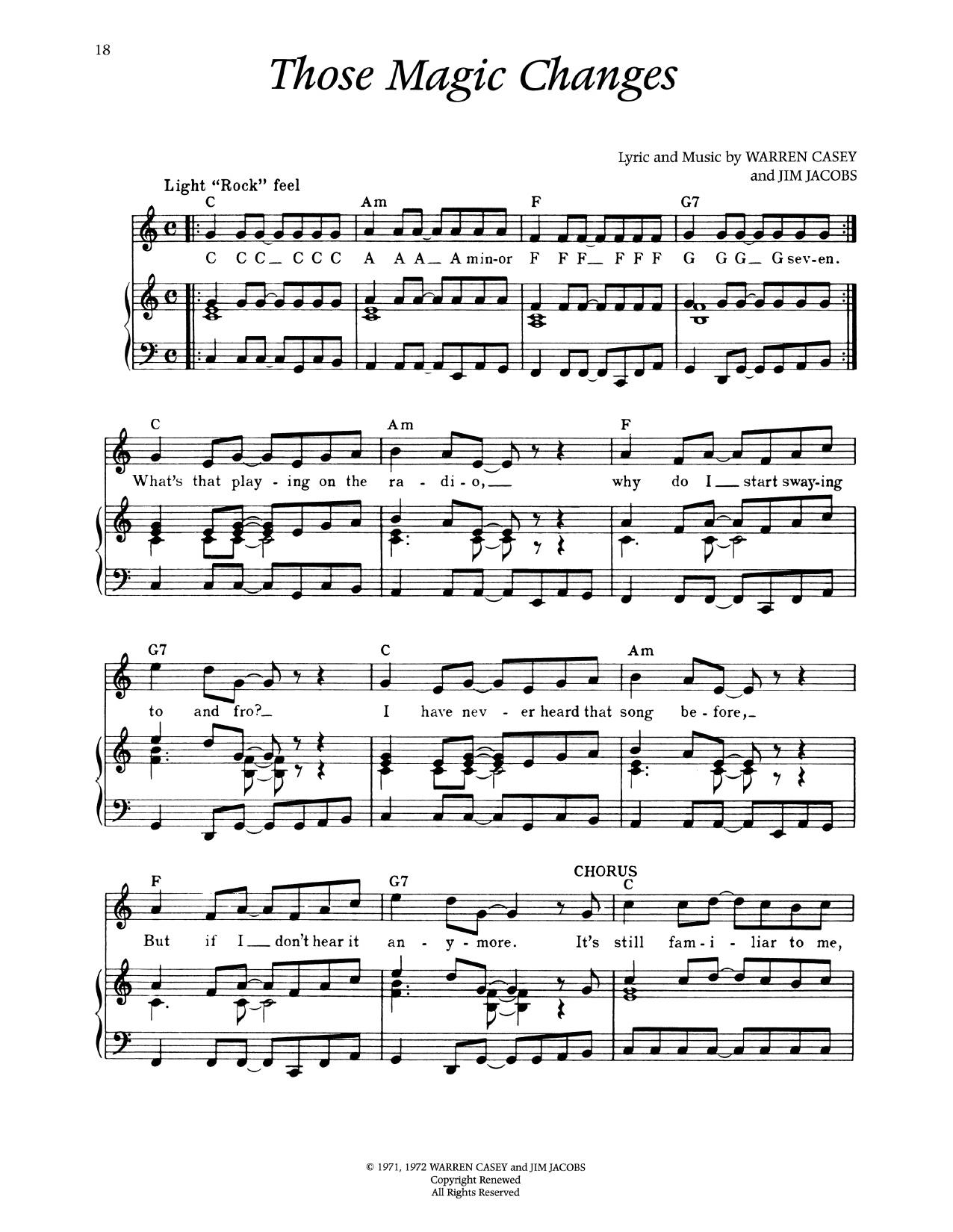 Warren Casey Those Magic Changes (from Grease) sheet music notes and chords arranged for Piano & Vocal