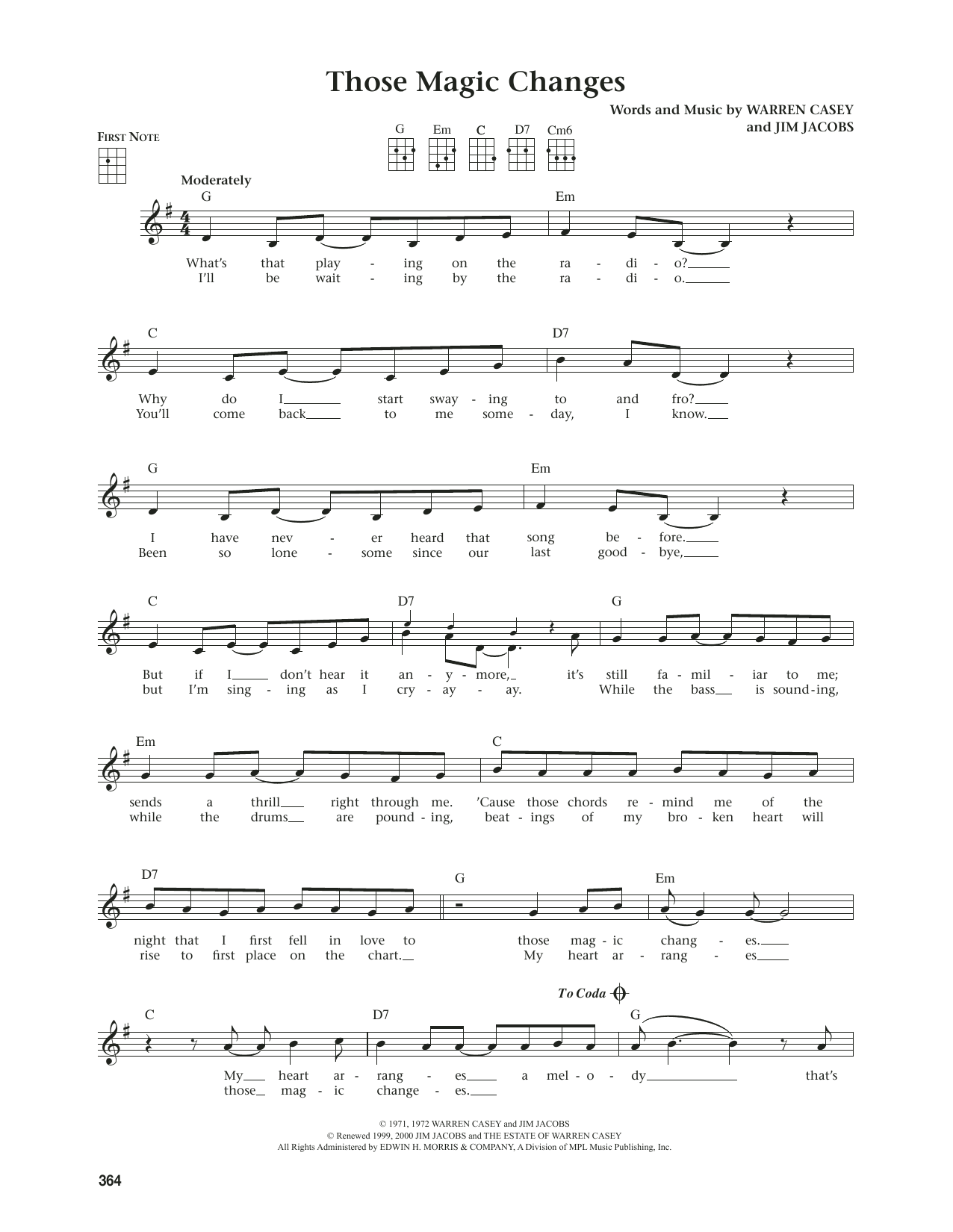Warren Casey Those Magic Changes (from The Daily Ukulele) (arr. Jim Beloff) sheet music notes and chords arranged for Ukulele