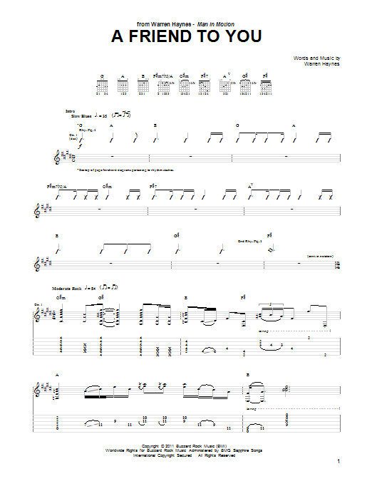 Warren Haynes A Friend To You sheet music notes and chords arranged for Guitar Tab