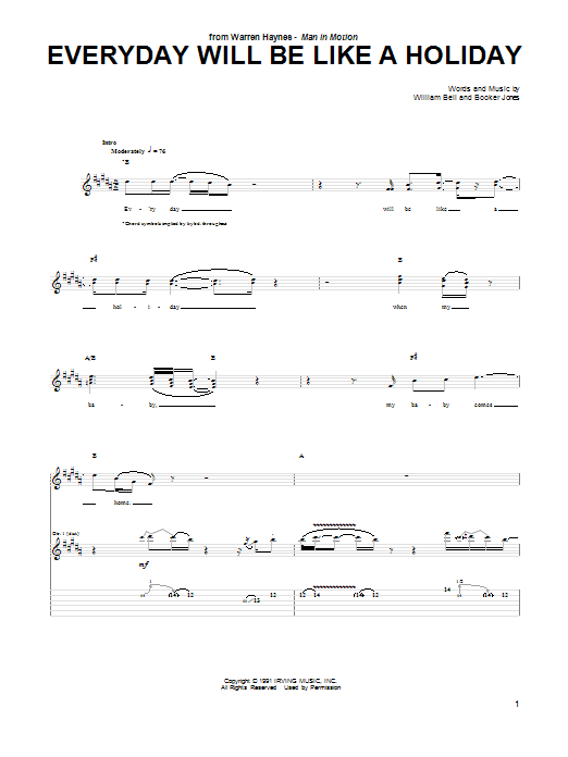 Warren Haynes Everyday Will Be Like A Holiday sheet music notes and chords arranged for Guitar Tab