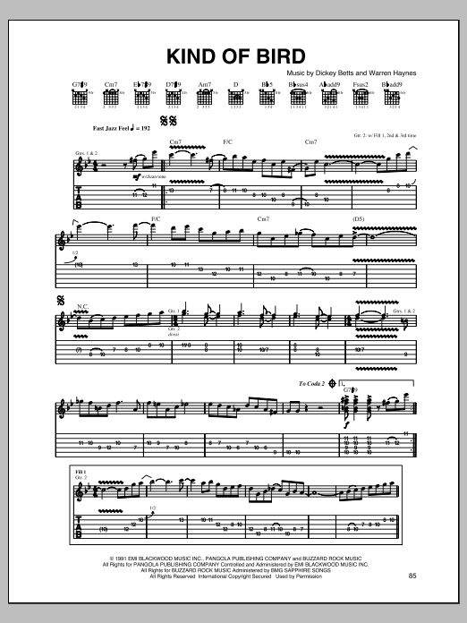 Warren Haynes Kind Of Bird sheet music notes and chords arranged for Guitar Tab