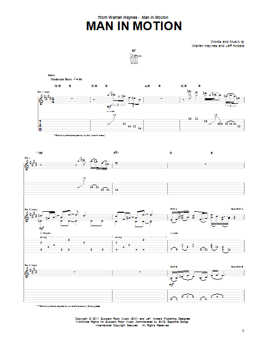 Warren Haynes Man In Motion sheet music notes and chords arranged for Guitar Tab