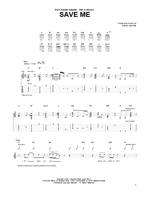 Warren Haynes Save Me sheet music notes and chords arranged for Guitar Tab