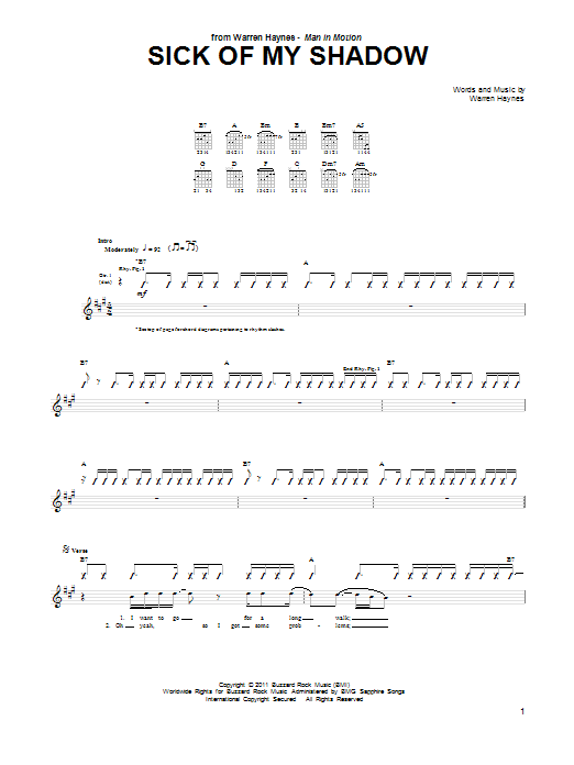 Warren Haynes Sick Of My Shadow sheet music notes and chords arranged for Guitar Tab