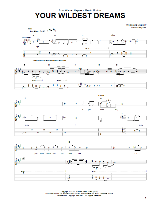 Warren Haynes Your Wildest Dream sheet music notes and chords arranged for Guitar Tab