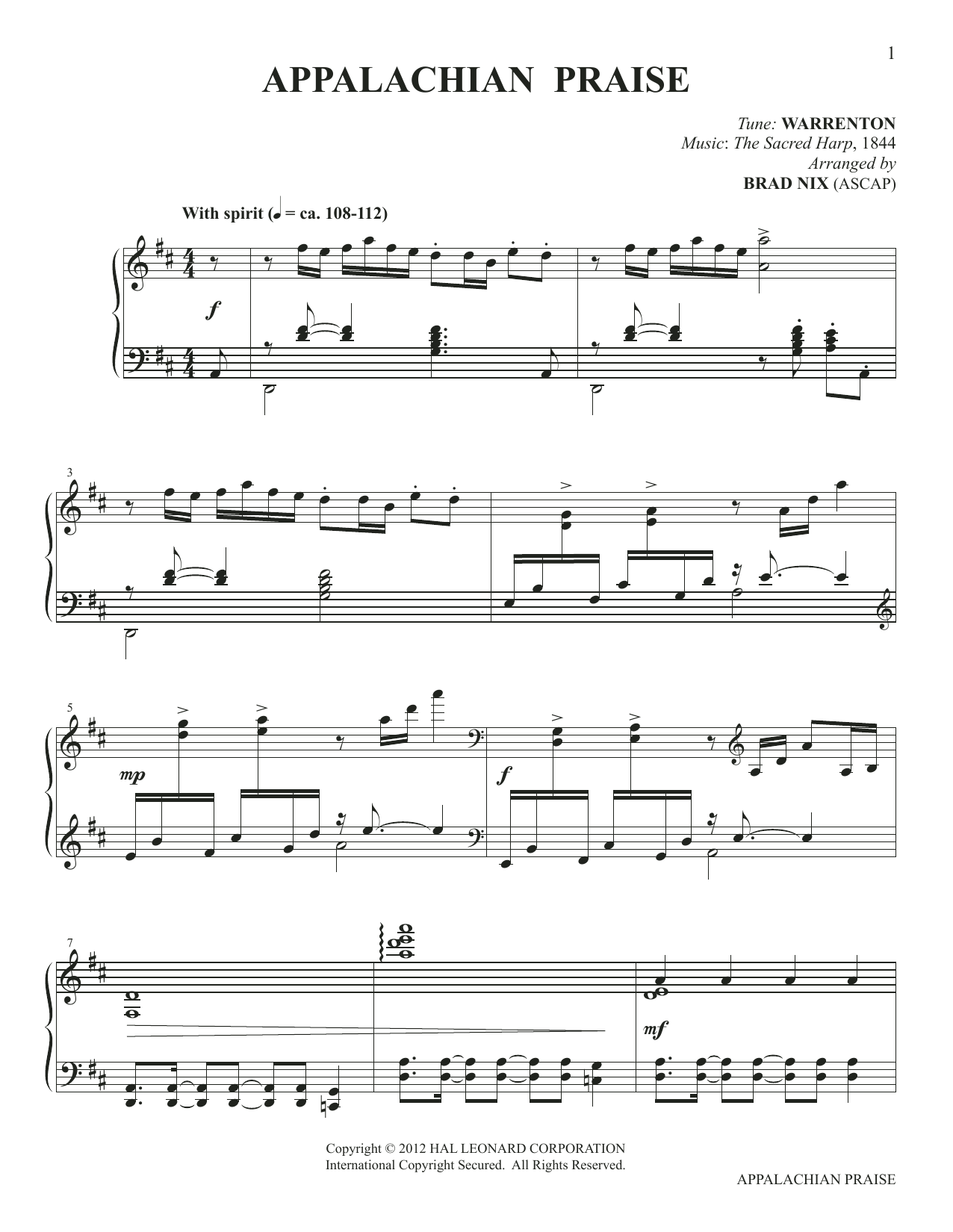 Warrenton from Sacred Harp Appalachian Praise (arr. Brad Nix) sheet music notes and chords arranged for Piano Solo