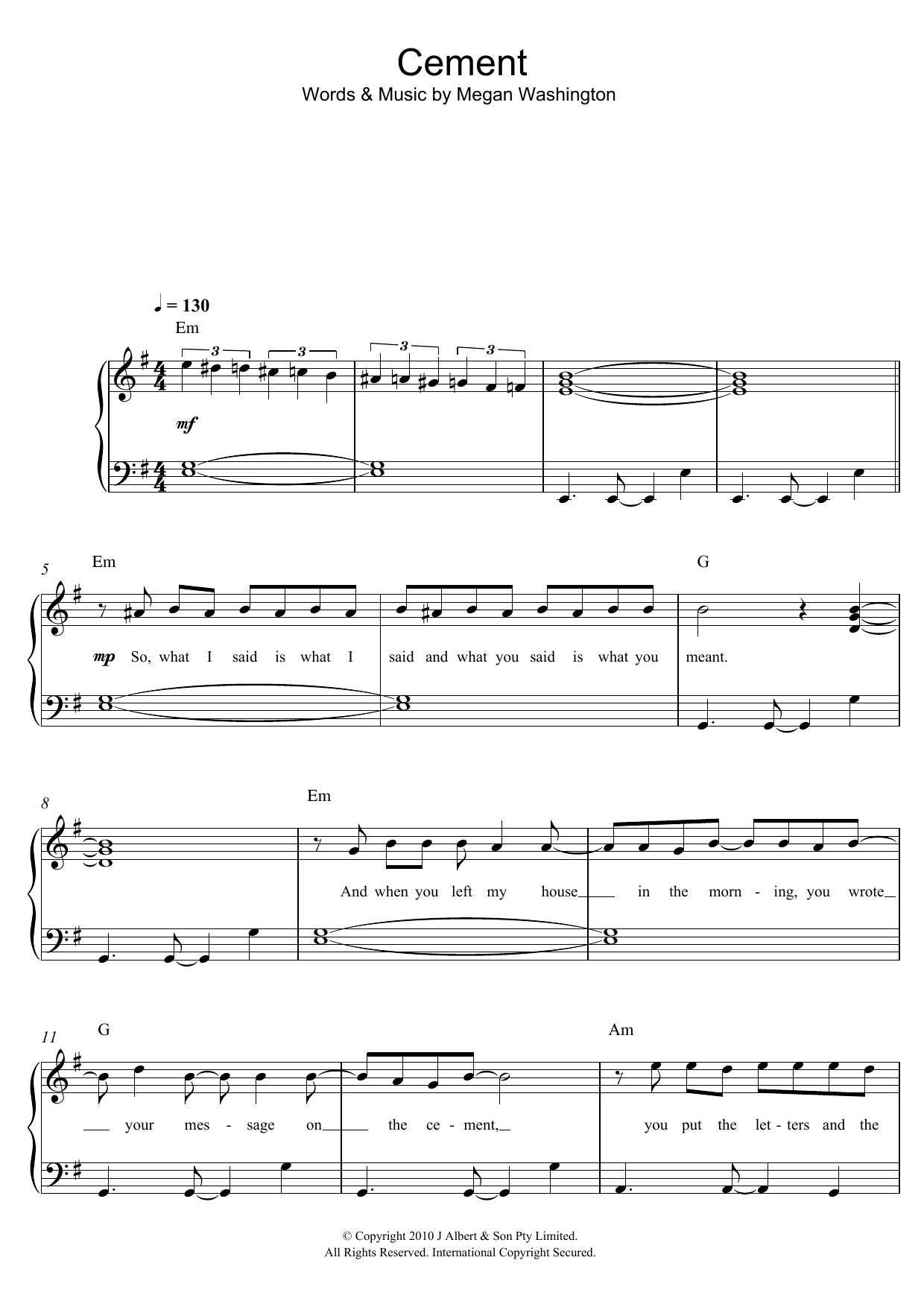 Washington Cement sheet music notes and chords arranged for Easy Piano