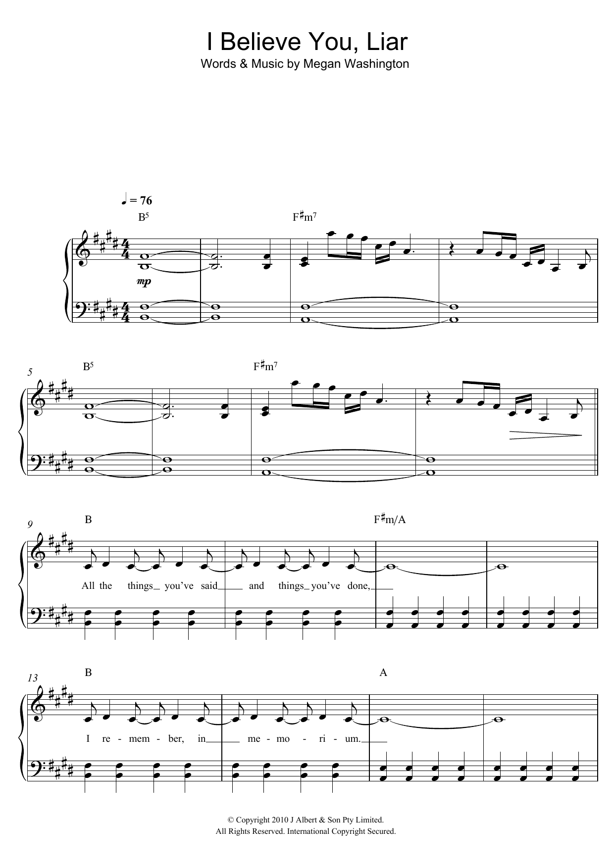 Washington I Believe You Liar sheet music notes and chords arranged for Lead Sheet / Fake Book