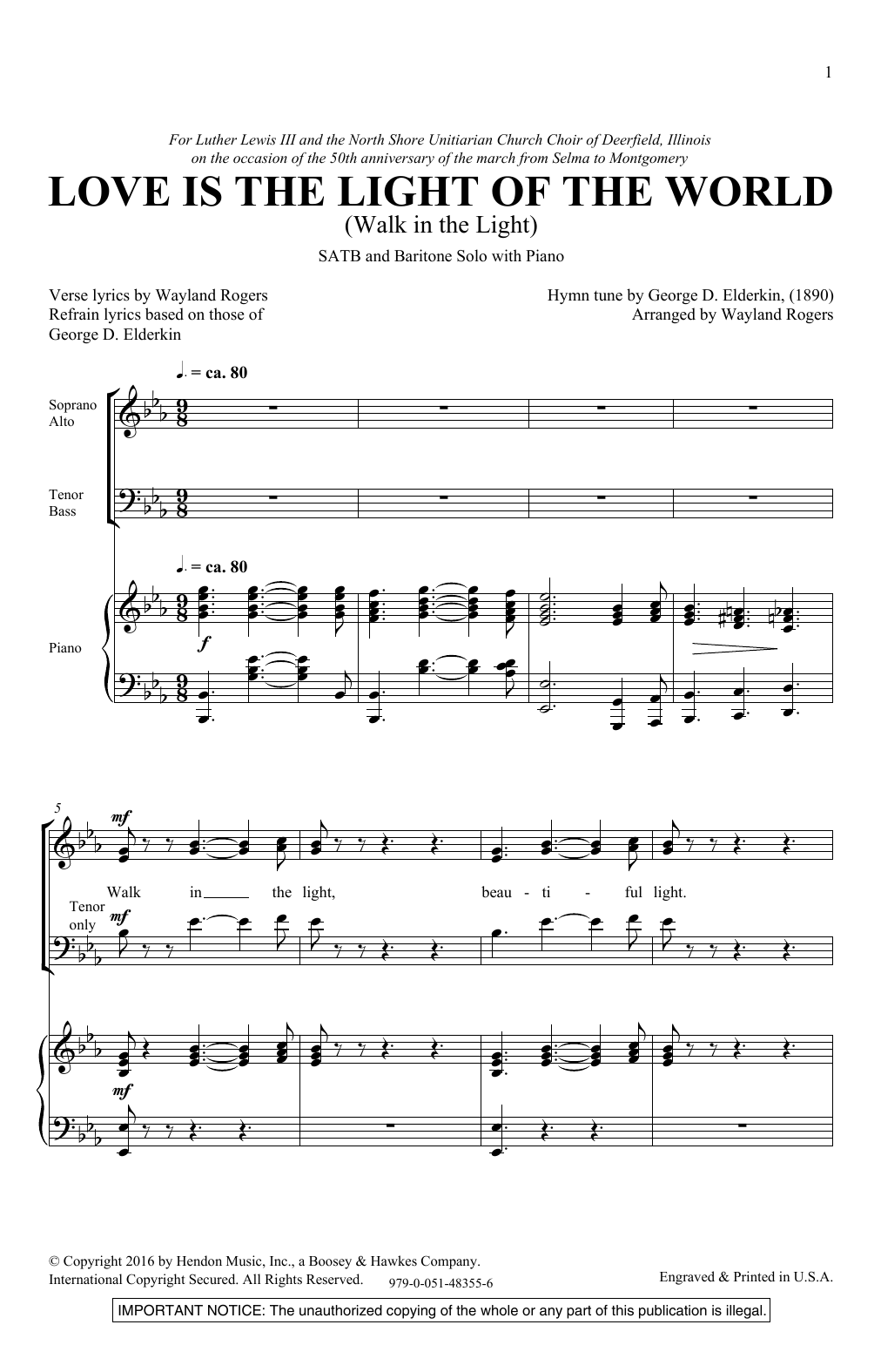 Wayland Rogers Love Is The Light Of The World sheet music notes and chords arranged for SATB Choir