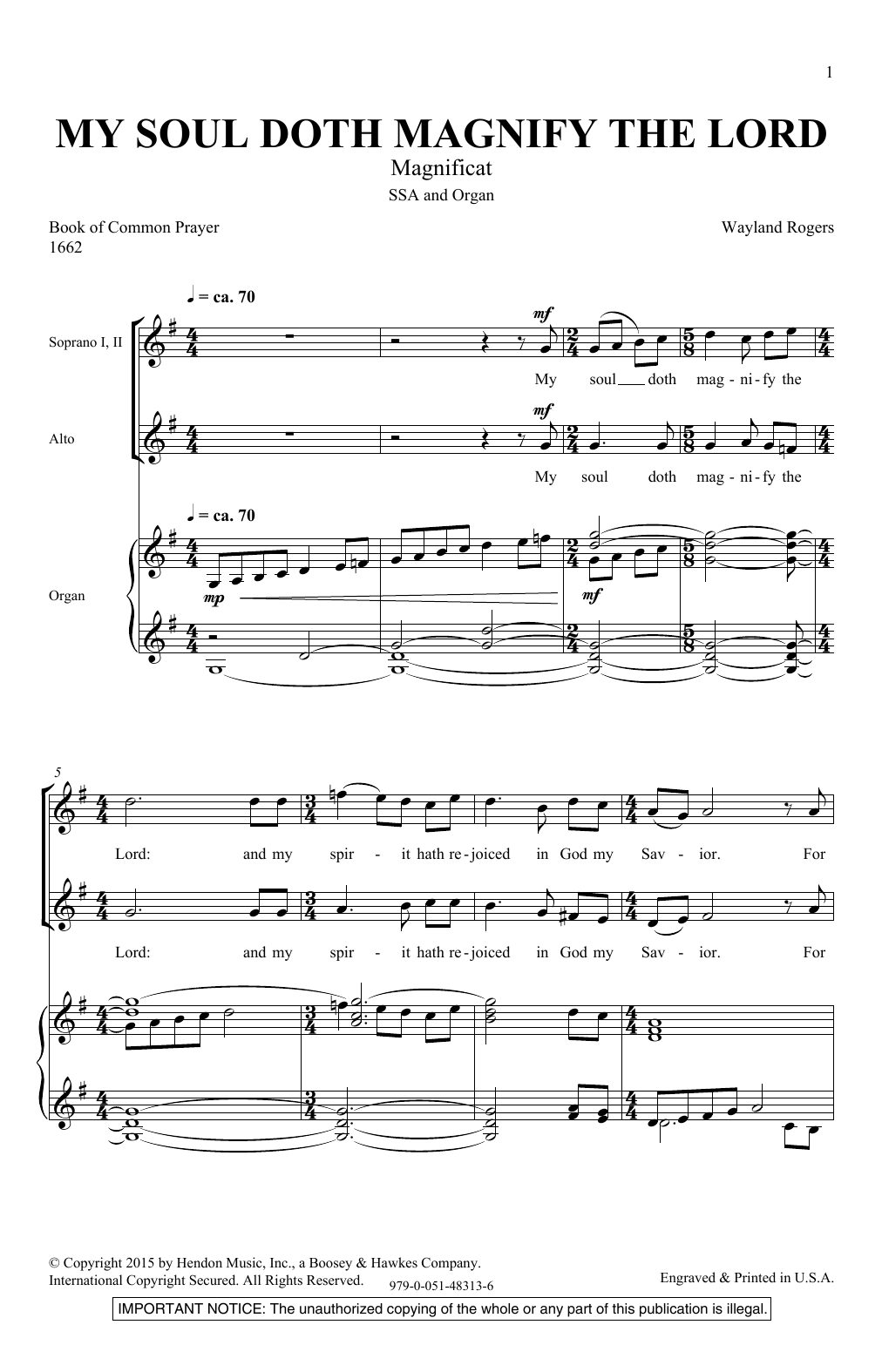 Wayland Rogers My Soul Doth Magnify The Lord sheet music notes and chords arranged for SSA Choir