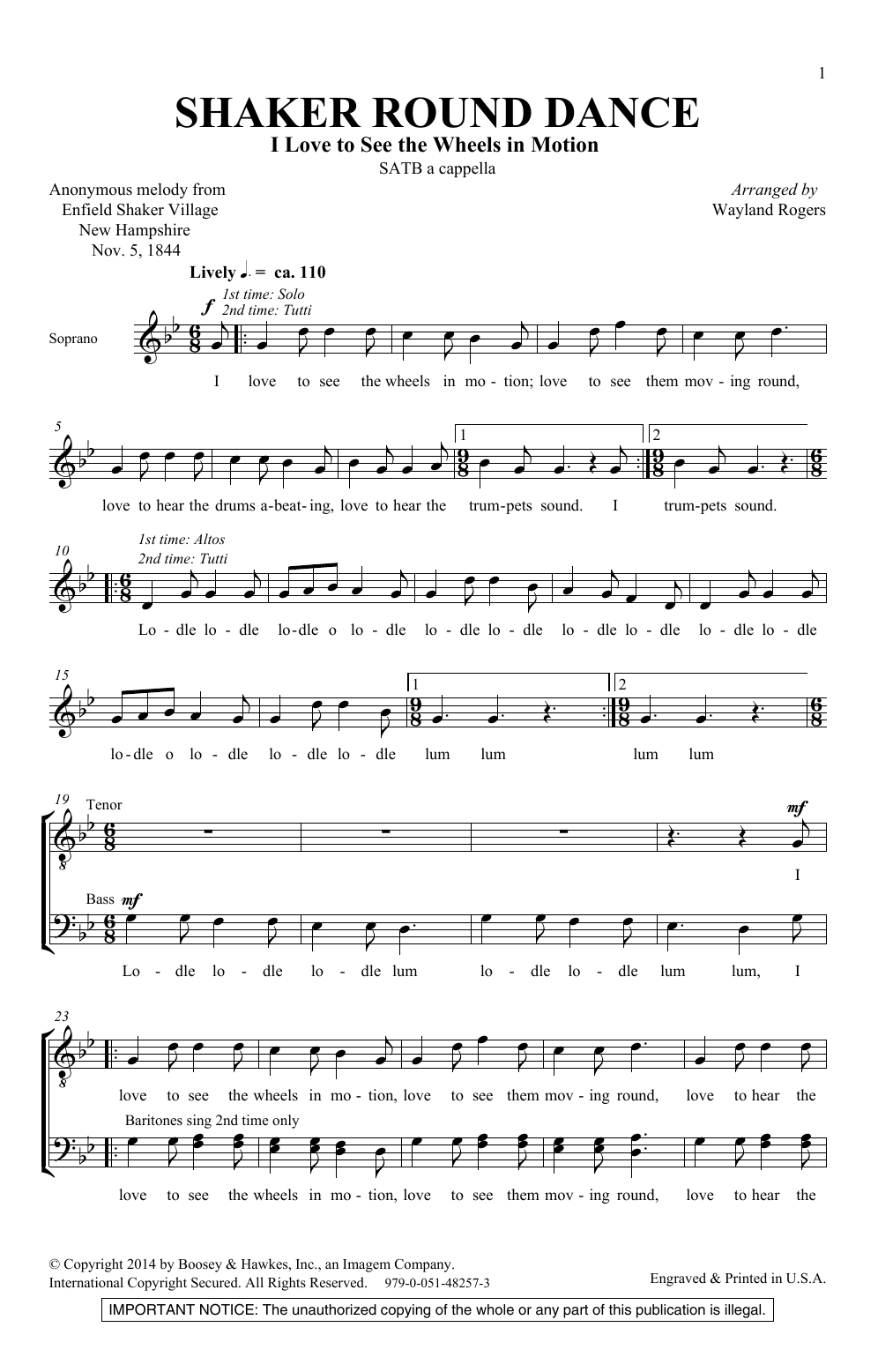 Wayland Rogers Shaker Round Dance sheet music notes and chords arranged for SATB Choir