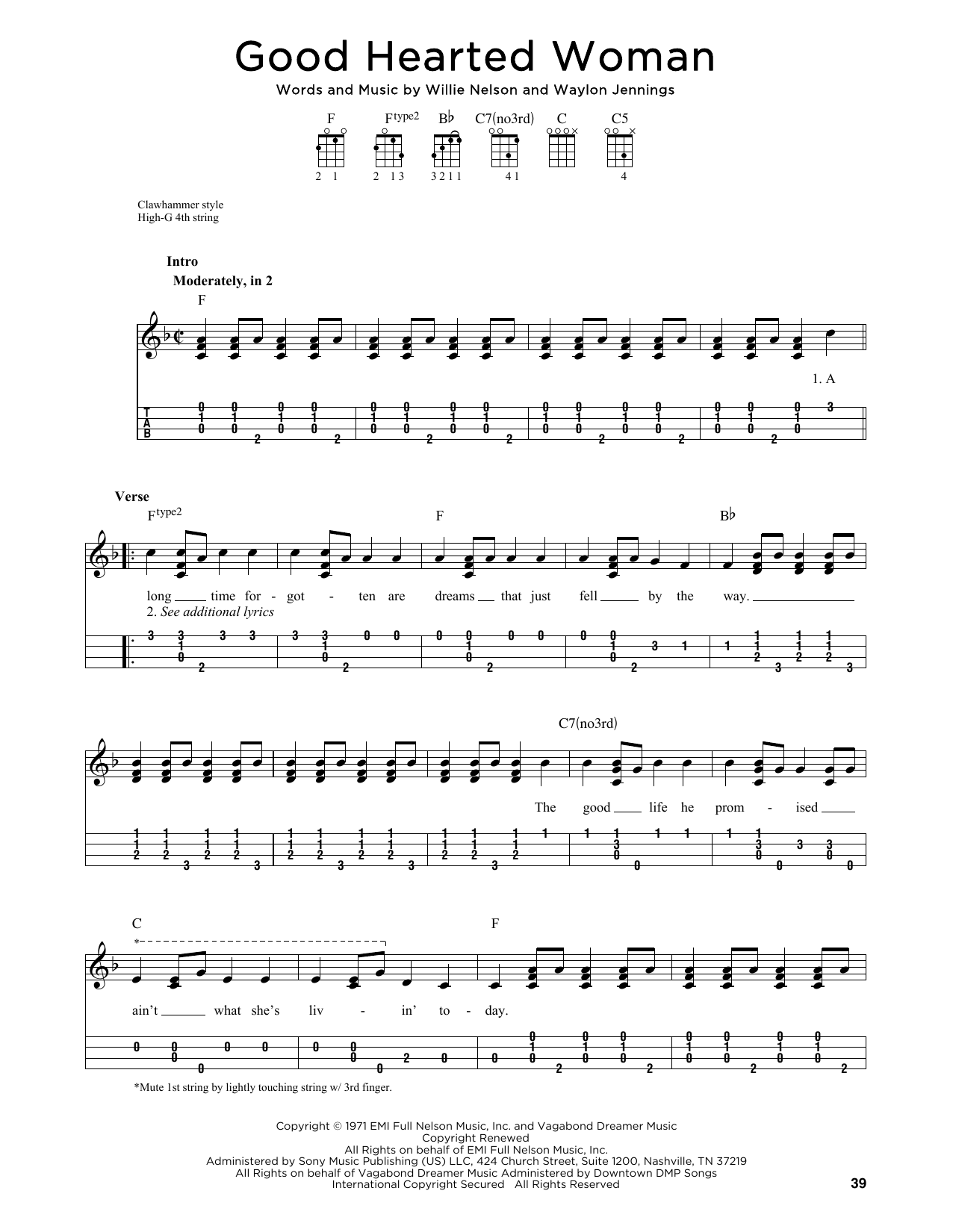 Waylon Jennings & Willie Nelson Good Hearted Woman (arr. Jim Schustedt) sheet music notes and chords arranged for Ukulele