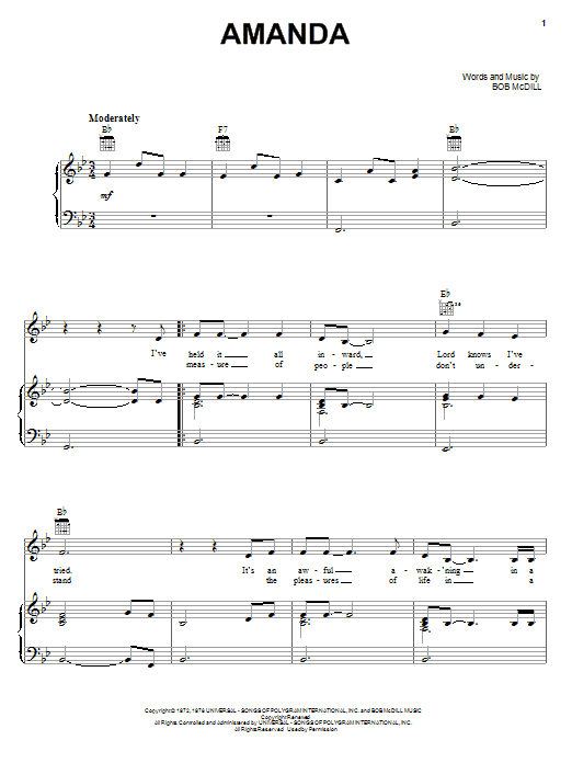 Waylon Jennings Amanda sheet music notes and chords arranged for Guitar Chords/Lyrics