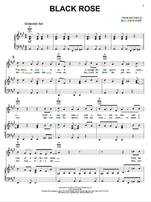Waylon Jennings Black Rose sheet music notes and chords arranged for Piano, Vocal & Guitar Chords (Right-Hand Melody)