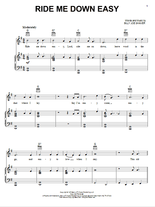 Waylon Jennings Ride Me Down Easy sheet music notes and chords arranged for Piano, Vocal & Guitar Chords (Right-Hand Melody)