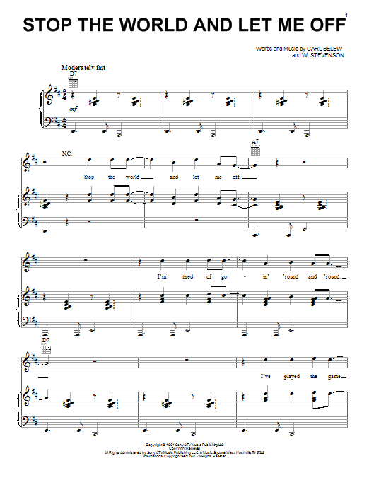 Waylon Jennings Stop The World And Let Me Off sheet music notes and chords arranged for Piano, Vocal & Guitar Chords (Right-Hand Melody)