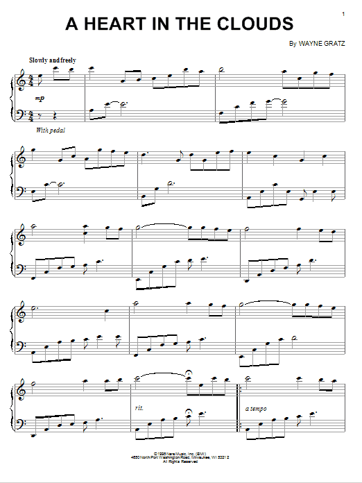 Wayne Gratz A Heart In The Clouds sheet music notes and chords arranged for Piano Solo