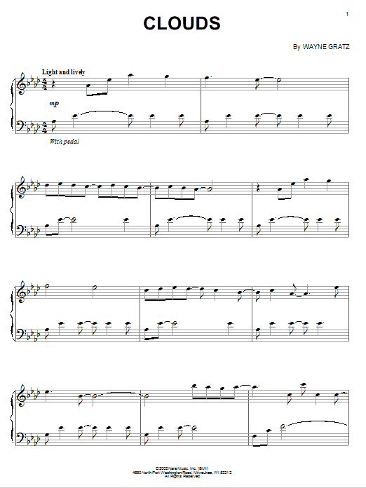 Wayne Gratz Clouds sheet music notes and chords arranged for Piano Solo