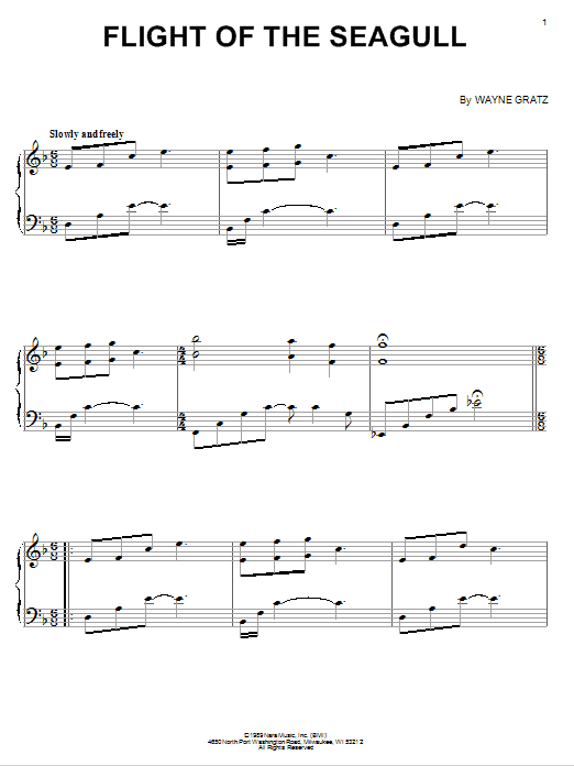 Wayne Gratz Flight Of The Seagull sheet music notes and chords arranged for Piano Solo