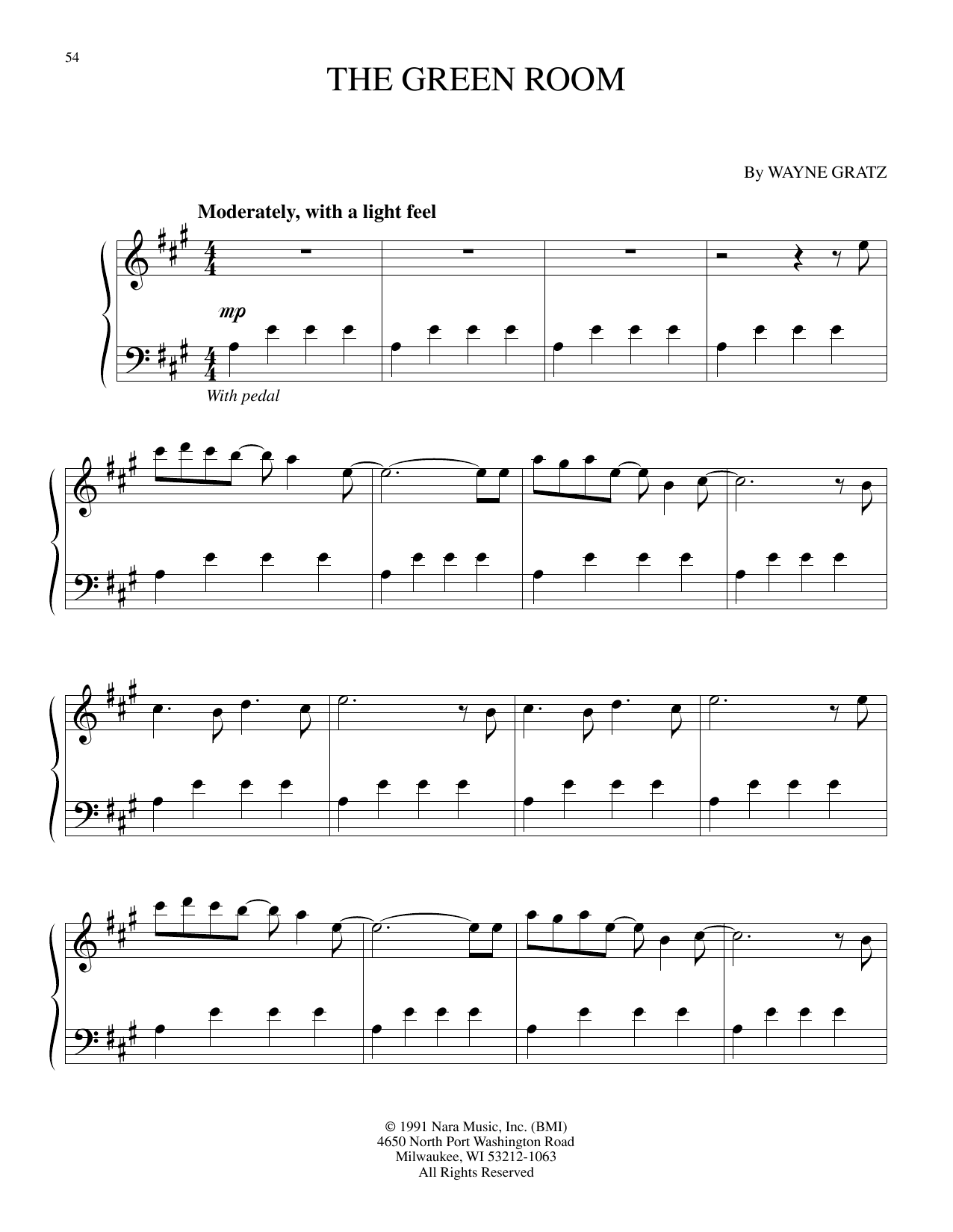 Wayne Gratz The Green Room sheet music notes and chords arranged for Piano Solo