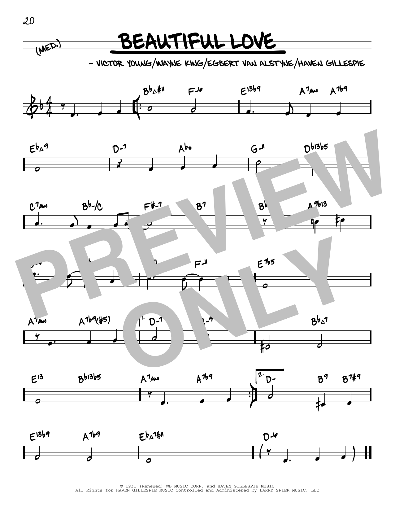 Wayne King Beautiful Love (arr. David Hazeltine) sheet music notes and chords arranged for Real Book – Enhanced Chords
