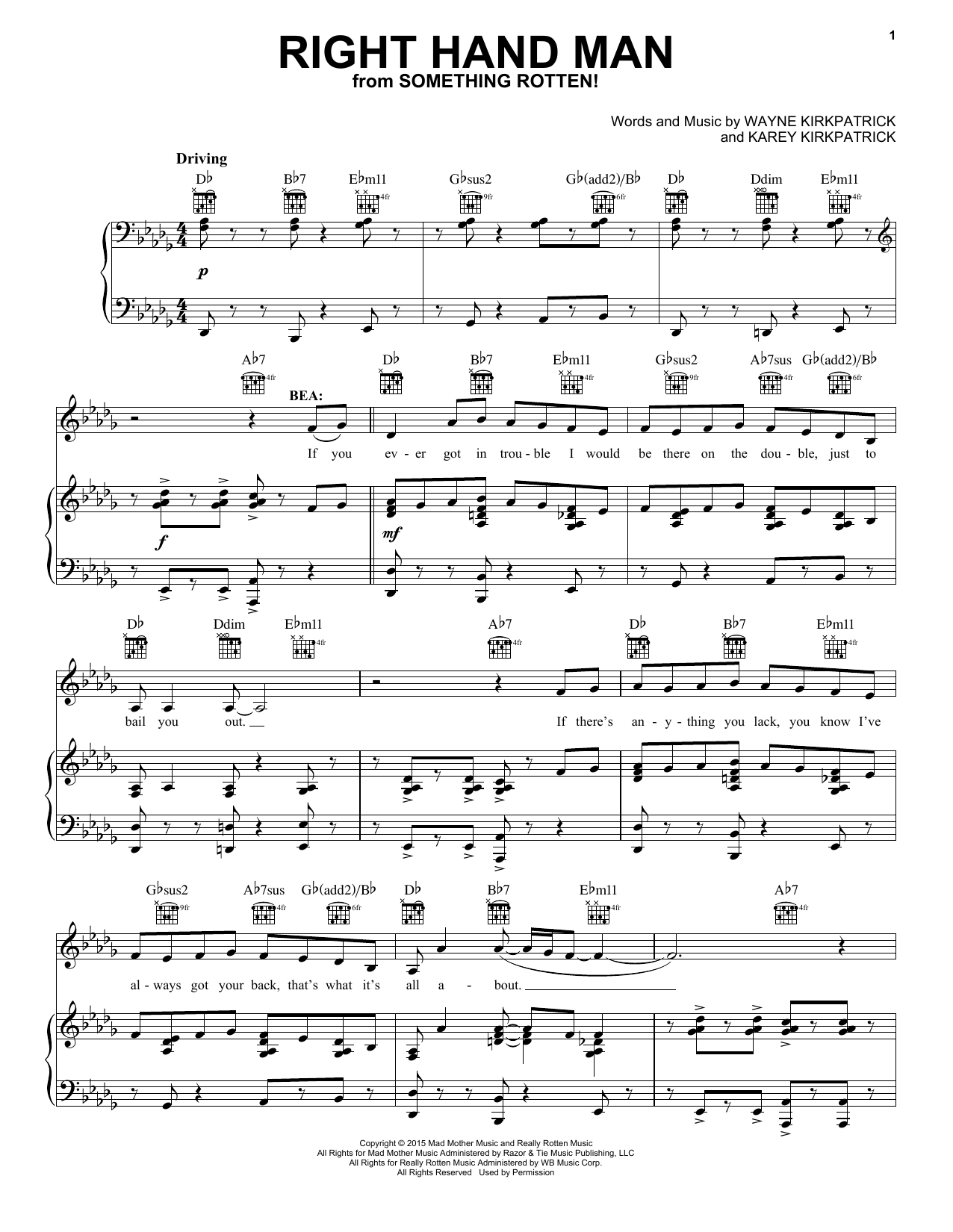 Wayne Kirkpatrick Right Hand Man sheet music notes and chords arranged for Piano, Vocal & Guitar Chords (Right-Hand Melody)