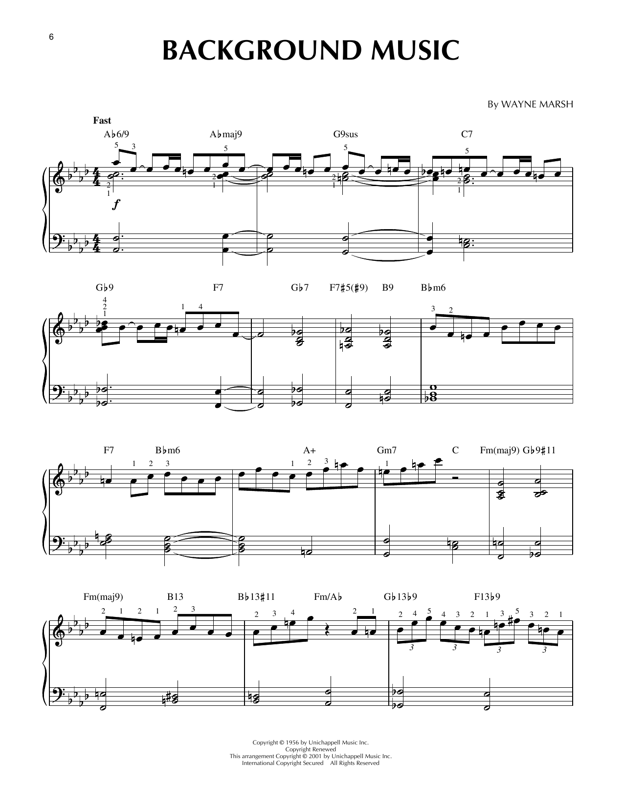 Wayne Marsh Background Music (arr. Brent Edstrom & Jim Sodke) sheet music notes and chords arranged for Piano Solo