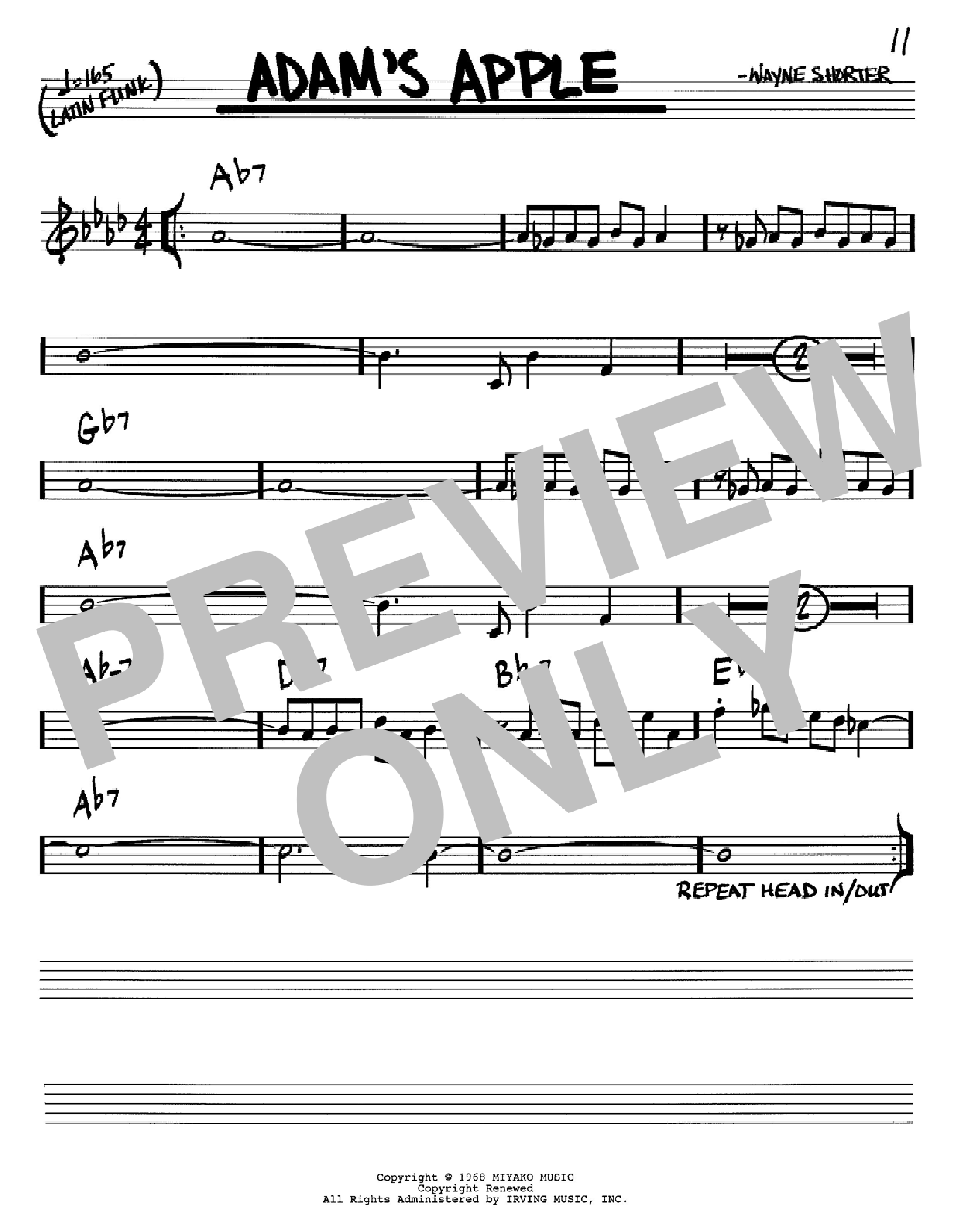 Wayne Shorter Adam's Apple sheet music notes and chords arranged for Tenor Sax Transcription