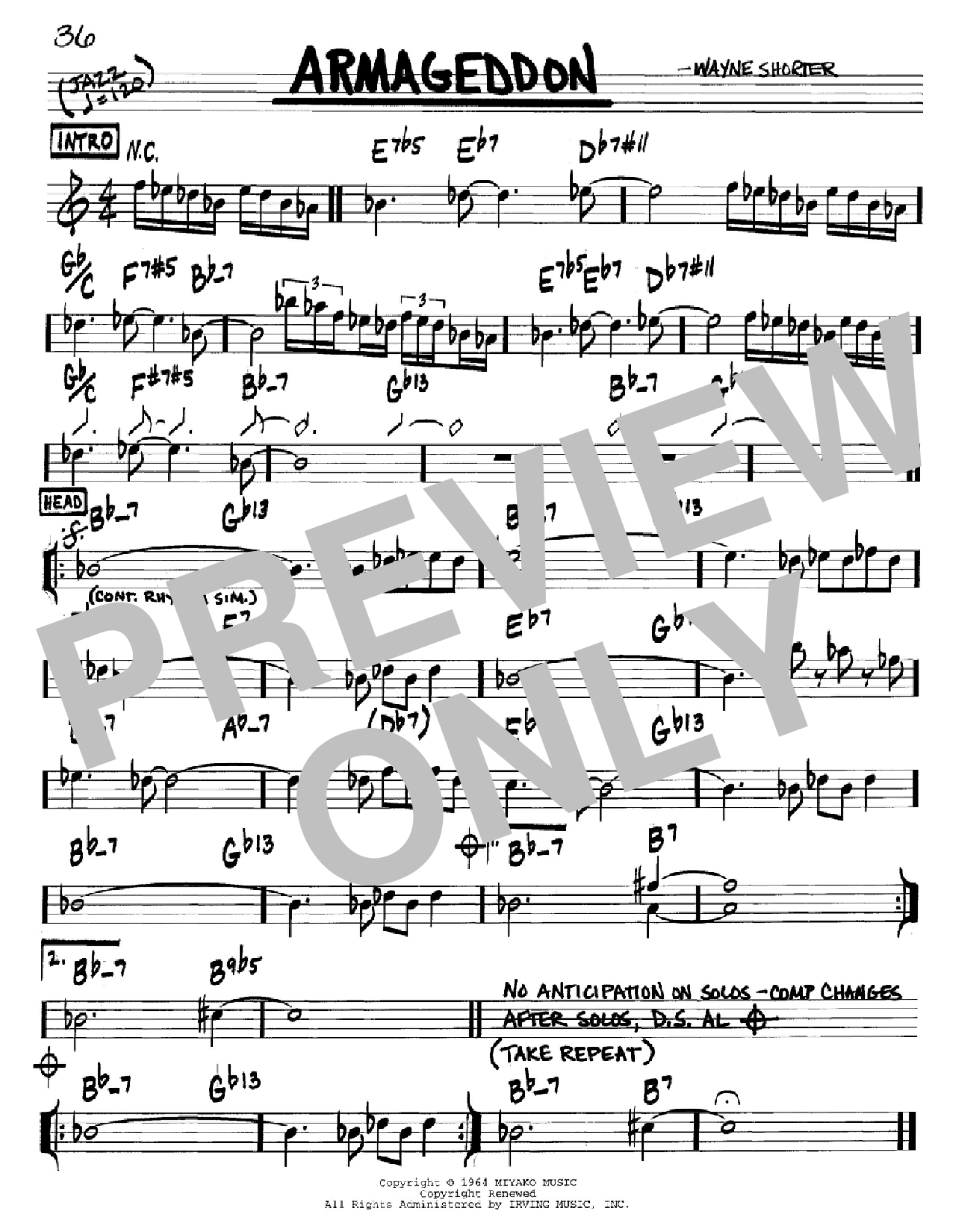 Wayne Shorter Armageddon sheet music notes and chords arranged for Real Book – Melody & Chords – Eb Instruments