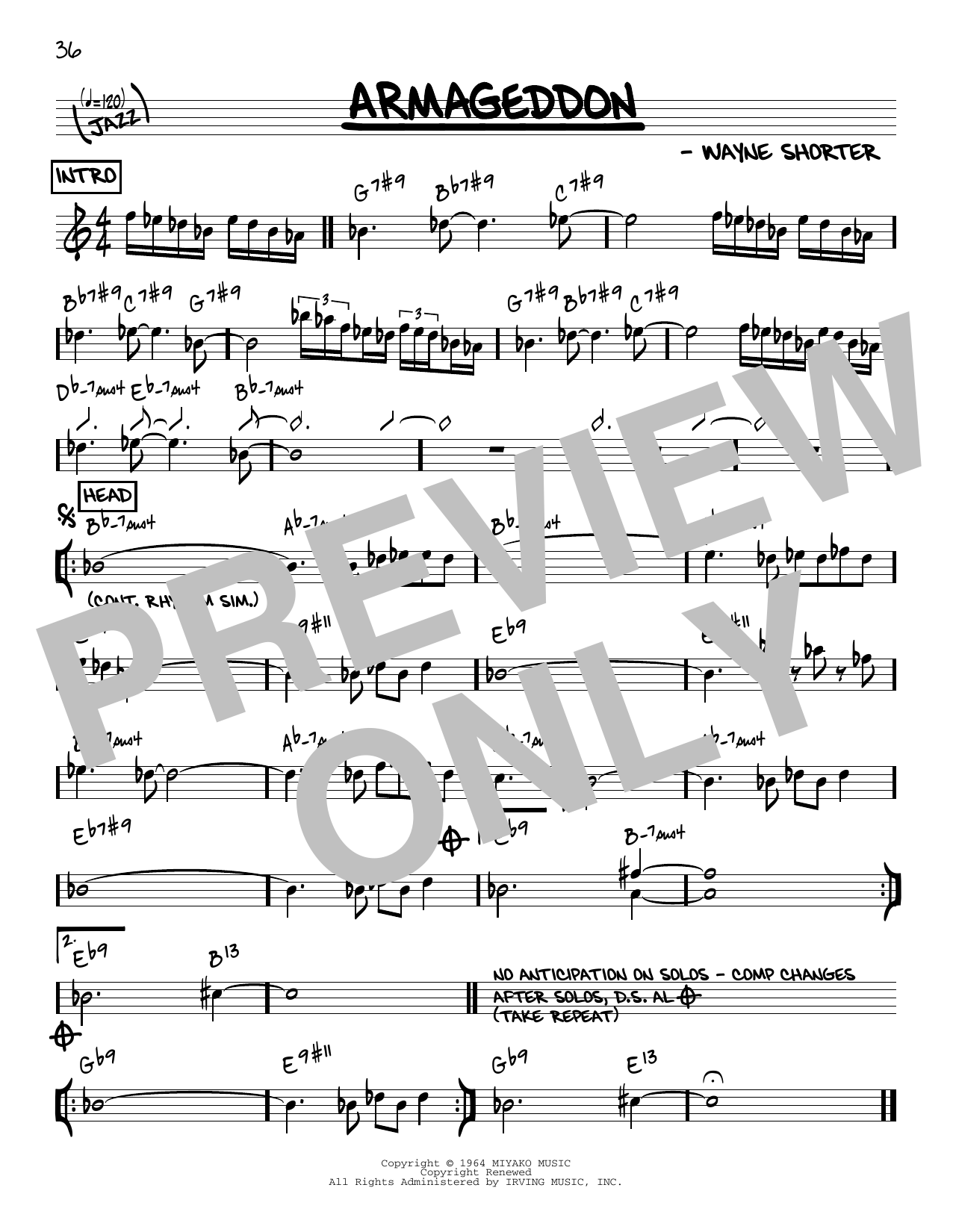 Wayne Shorter Armageddon [Reharmonized version] (arr. Jack Grassel) sheet music notes and chords arranged for Real Book – Melody & Chords