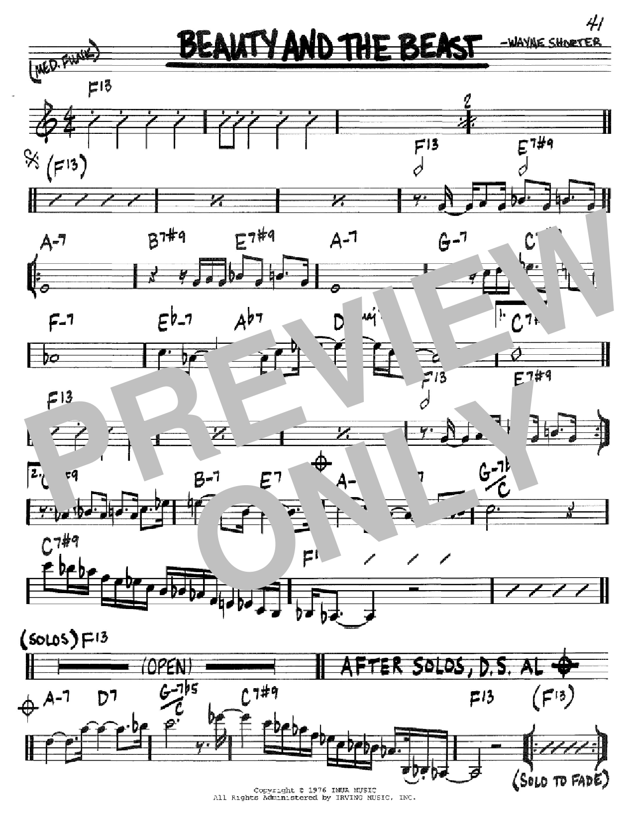 Wayne Shorter Beauty And The Beast sheet music notes and chords arranged for Soprano Sax Transcription