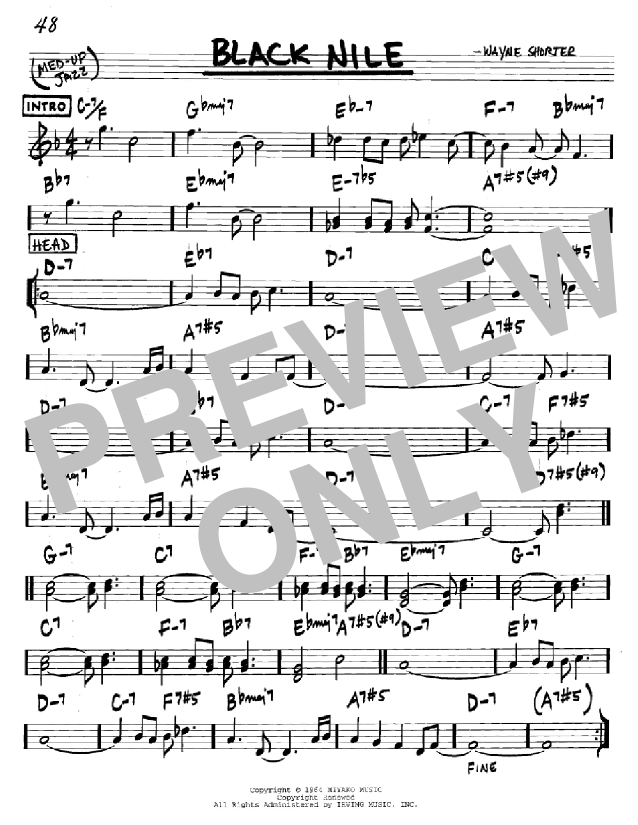 Wayne Shorter Black Nile sheet music notes and chords arranged for Real Book – Melody & Chords – Bb Instruments