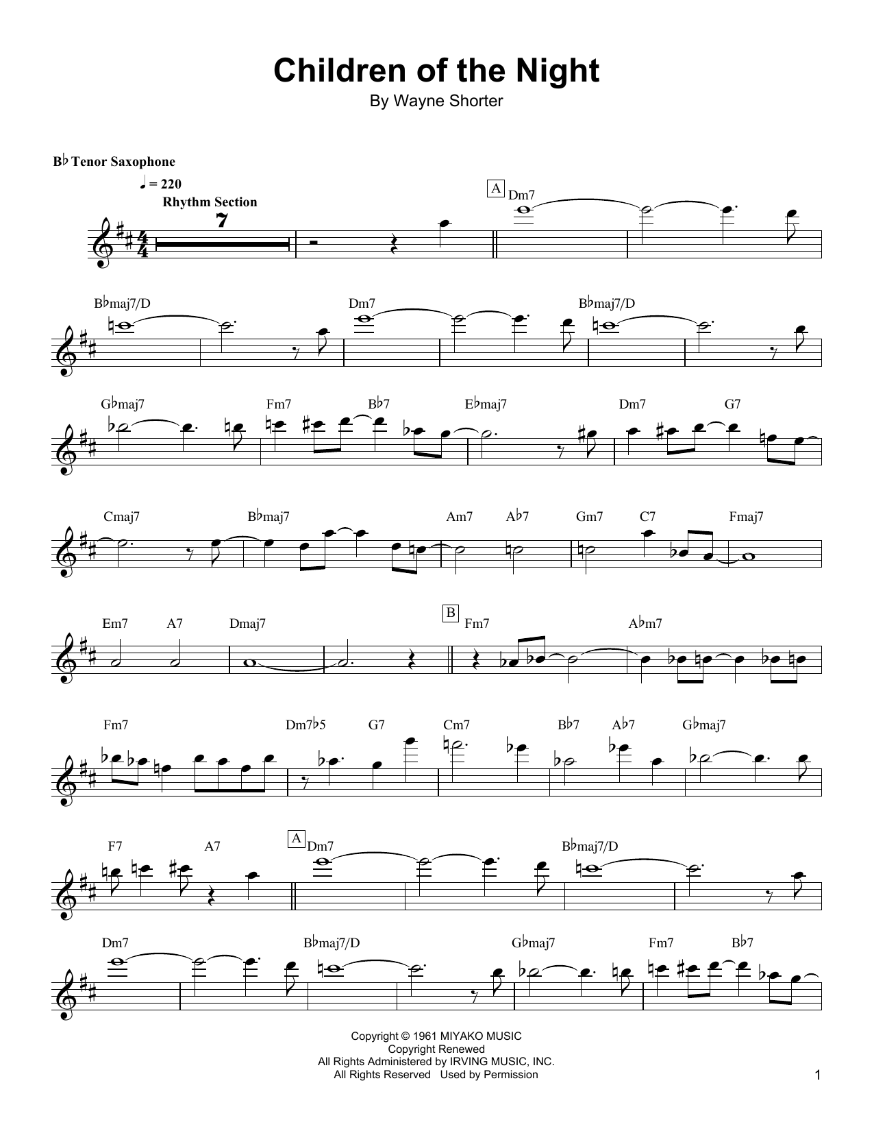 Wayne Shorter Children Of The Night sheet music notes and chords arranged for Real Book – Melody & Chords