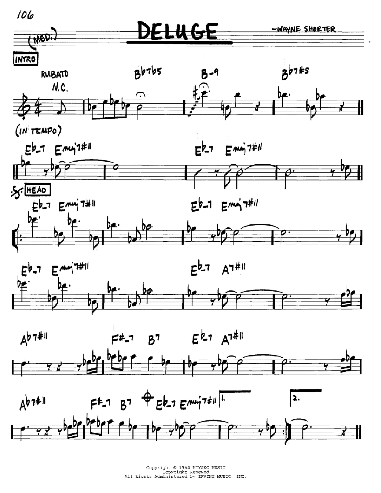Wayne Shorter Deluge sheet music notes and chords arranged for Real Book – Melody & Chords – Bass Clef Instruments