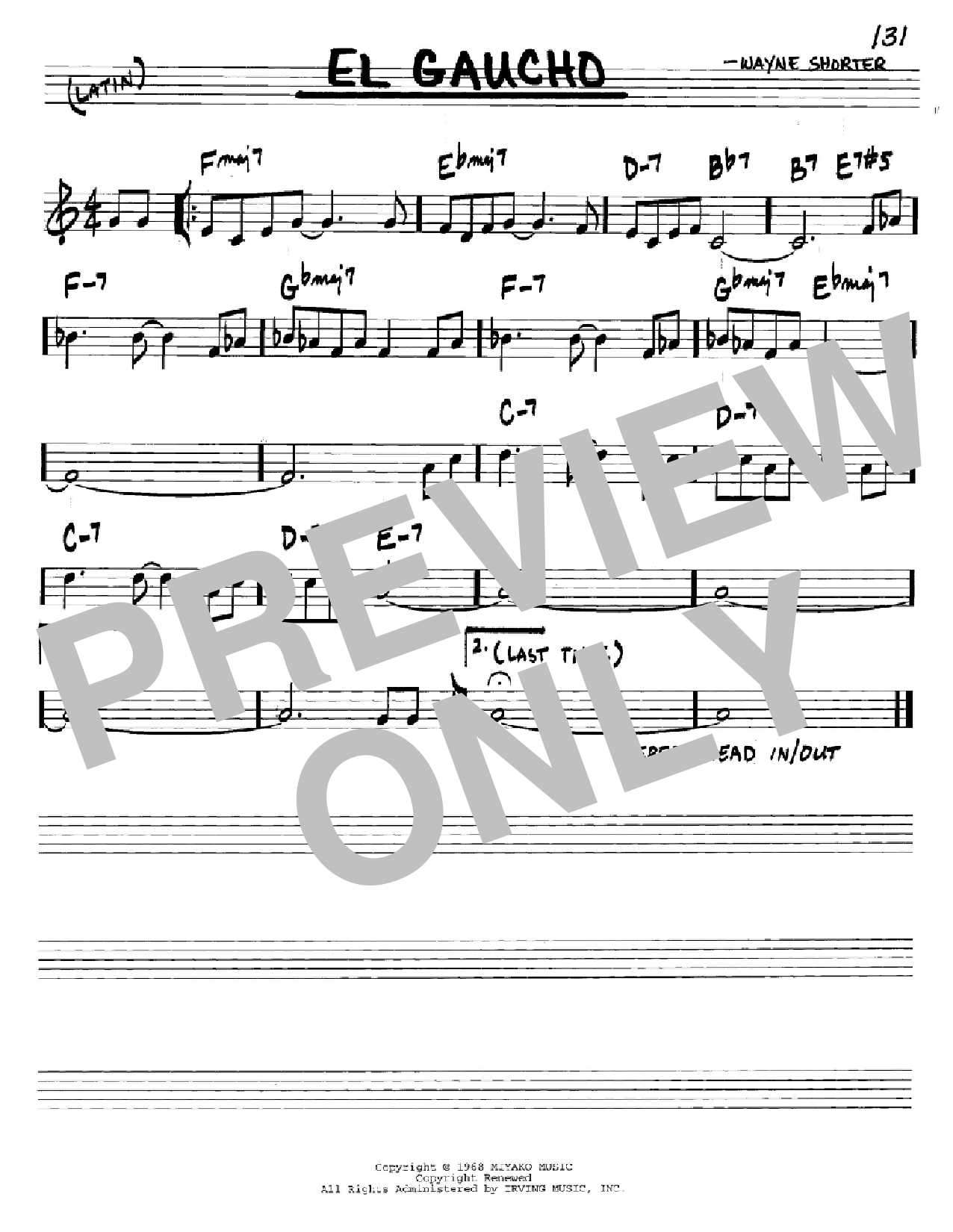 Wayne Shorter El Gaucho sheet music notes and chords arranged for Real Book – Melody & Chords – Bb Instruments