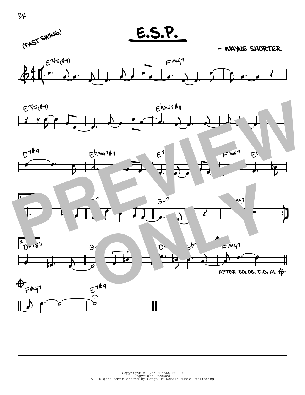 Wayne Shorter E.S.P. sheet music notes and chords arranged for Real Book – Melody & Chords – Eb Instruments