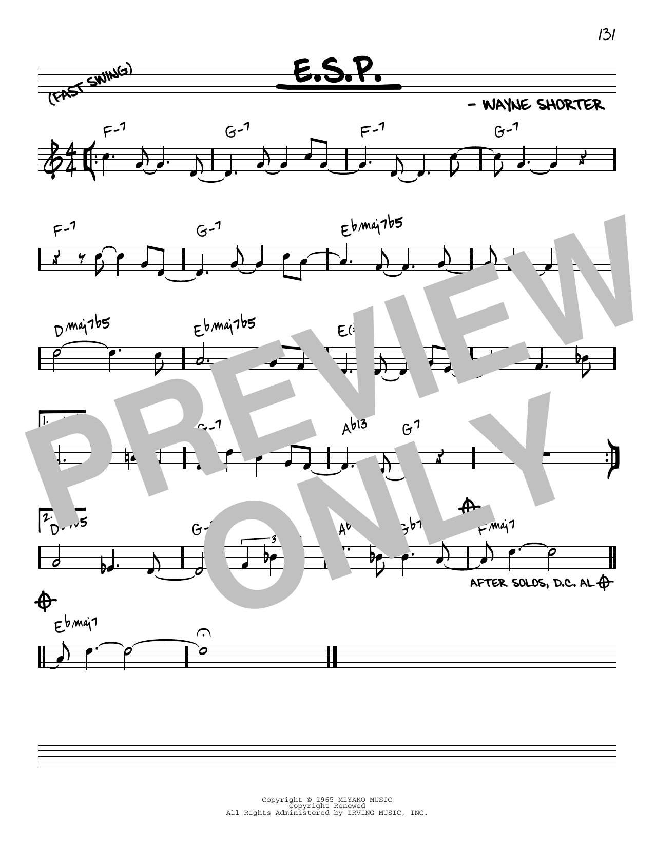 Wayne Shorter E.S.P. [Reharmonized version] (arr. Jack Grassel) sheet music notes and chords arranged for Real Book – Melody & Chords