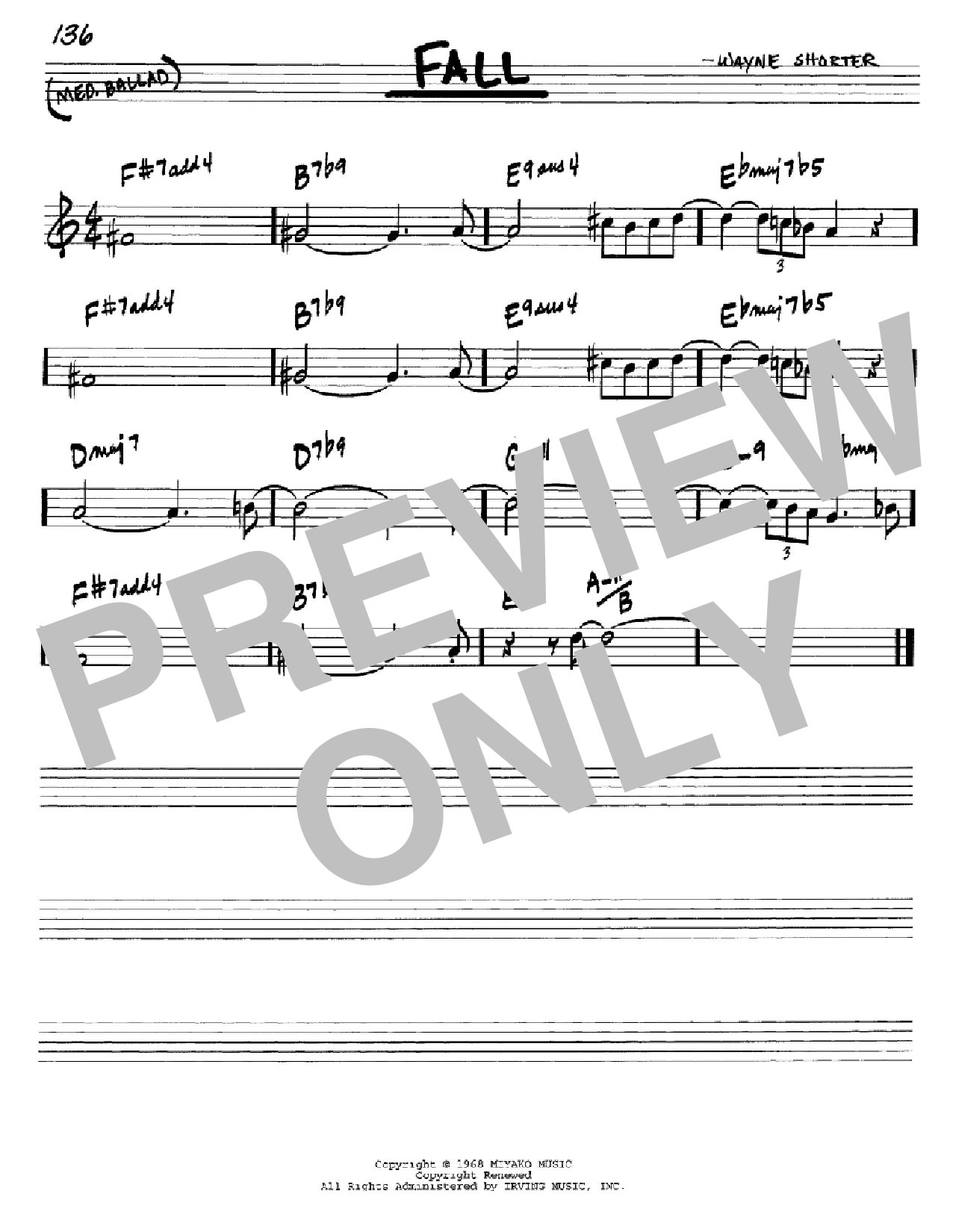 Wayne Shorter Fall sheet music notes and chords arranged for Real Book – Melody & Chords – Eb Instruments