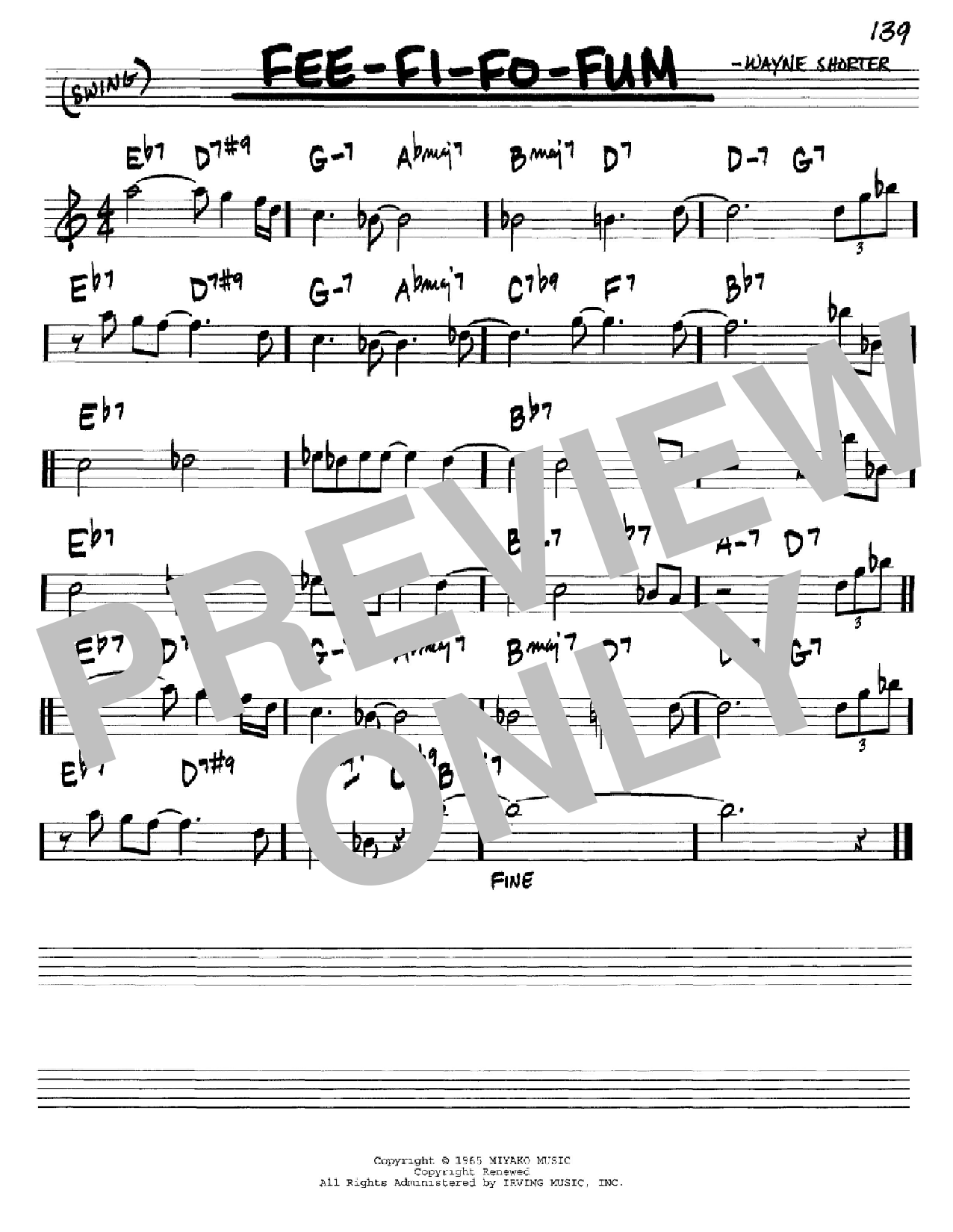 Wayne Shorter Fee-Fi-Fo-Fum sheet music notes and chords arranged for Real Book – Melody & Chords – Eb Instruments