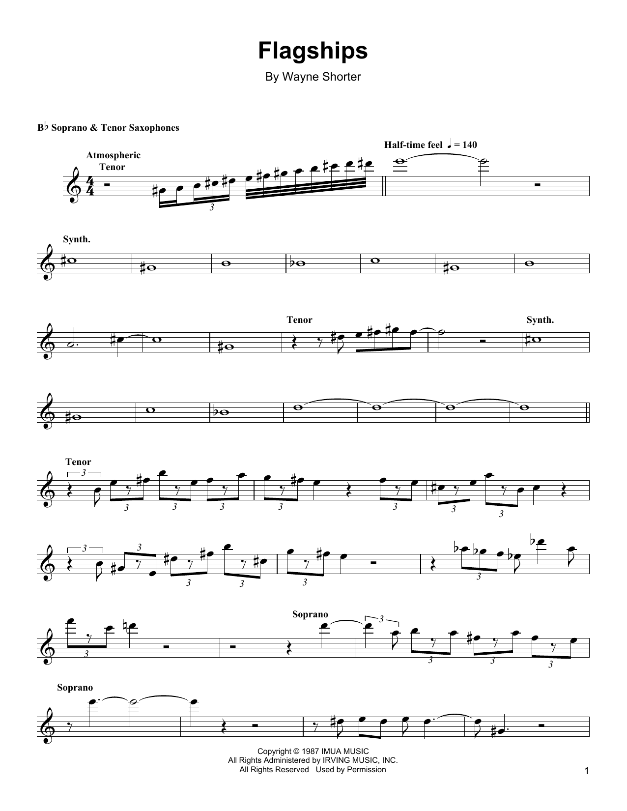 Wayne Shorter Flagships sheet music notes and chords arranged for Soprano Sax Transcription