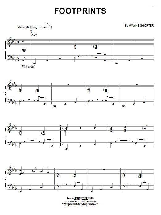 Wayne Shorter Footprints sheet music notes and chords arranged for Piano Solo