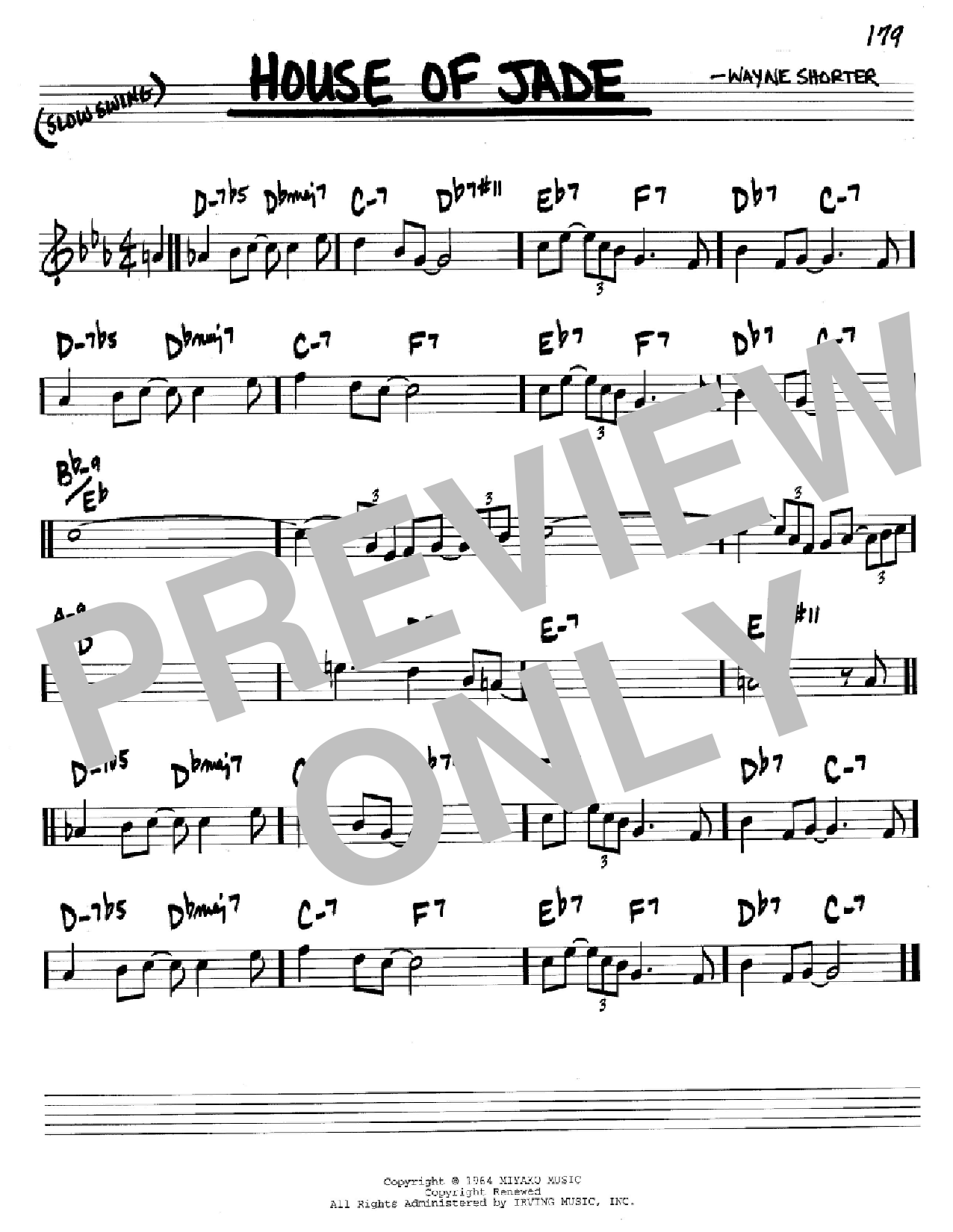 Wayne Shorter House Of Jade sheet music notes and chords arranged for Real Book – Melody & Chords – Eb Instruments