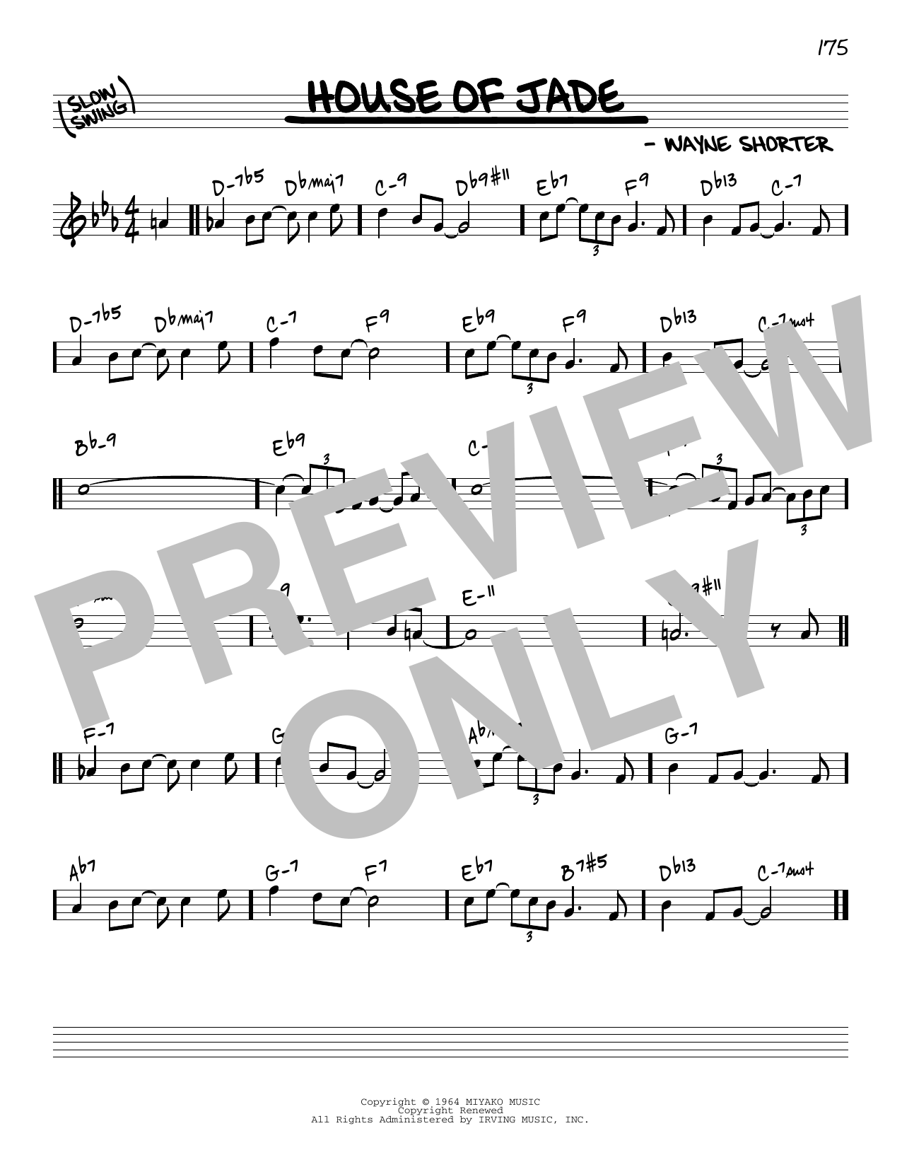 Wayne Shorter House Of Jade [Reharmonized version] (arr. Jack Grassel) sheet music notes and chords arranged for Real Book – Melody & Chords