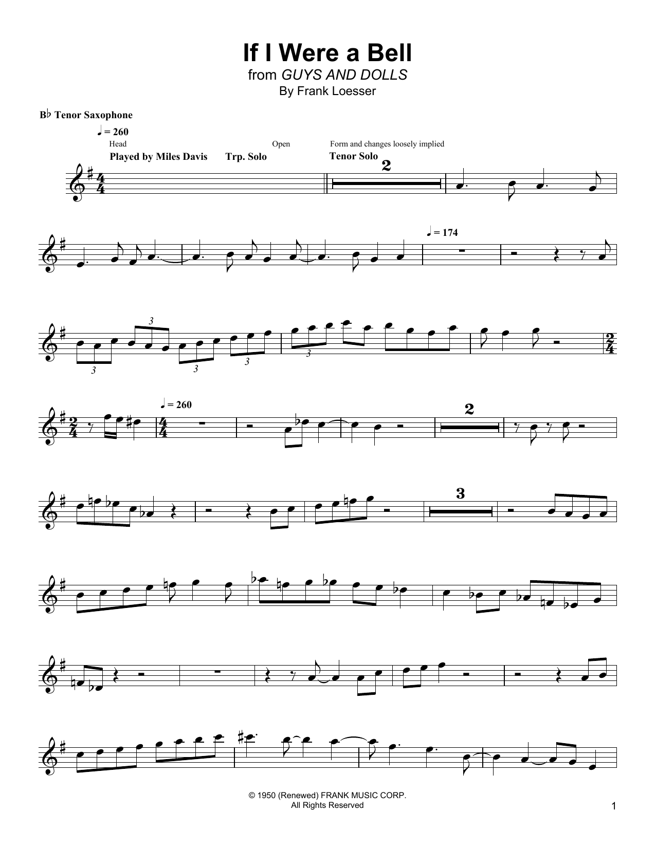 Wayne Shorter If I Were A Bell sheet music notes and chords arranged for Tenor Sax Transcription